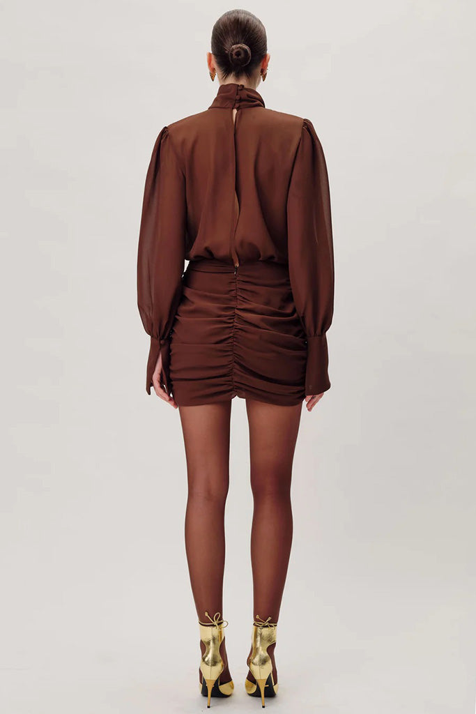 Ronny Kobo Yebba Dress in Chocolate Brown - Women's Elegant Midi Dress for Parties & Special Occasions | Final Sale