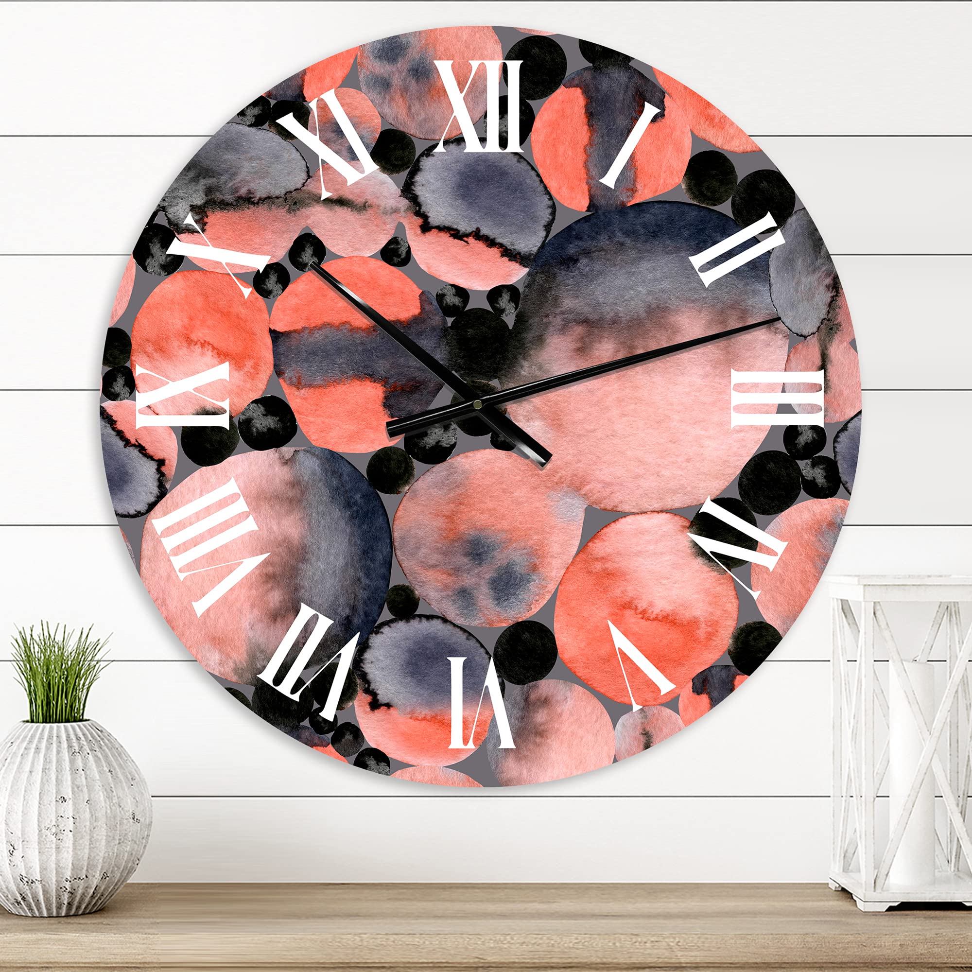 Abstract Geometric Polka Dots Modern Wall Clock - Large Contemporary Fractal Design for Kitchen, Living Room & Office Decor - Silent Non-Ticking Battery Operated