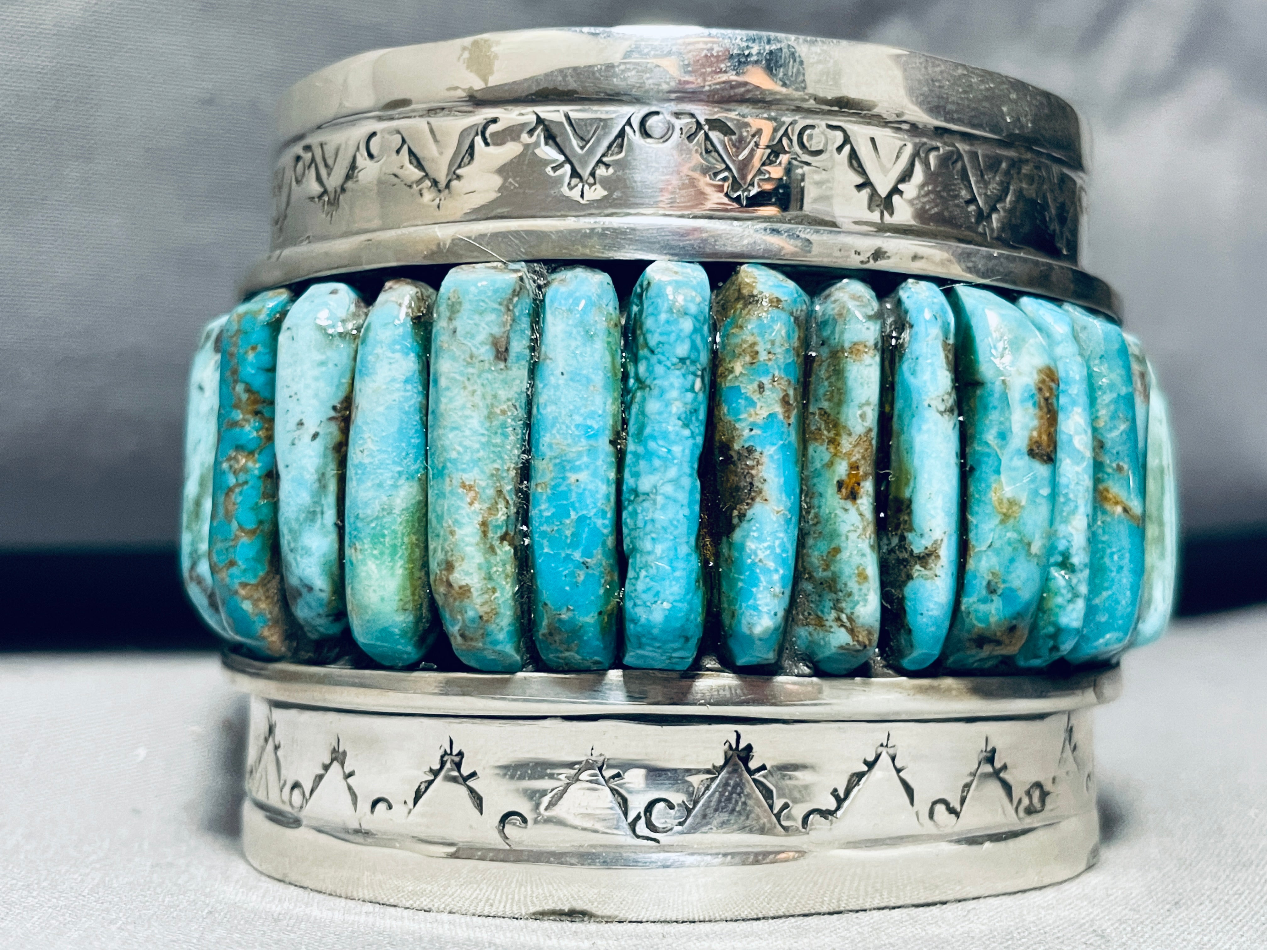 Authentic Navajo Sterling Silver Bracelet with Turquoise Inlay - 7 Inch Handmade Native American Jewelry for Women - Perfect for Boho Fashion, Gift Giving & Special Occasions
