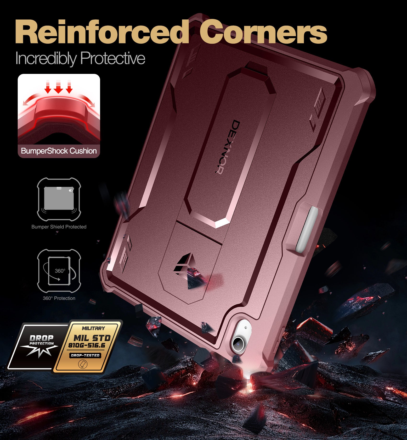 Dexnor Heavy Duty Shockproof Rugged Case for iPad 2022 - Full Body Bumper with Built-in Kickstand & Pen Holder, Includes Screen Protector | Perfect for Travel, Outdoor Use & Daily Protection