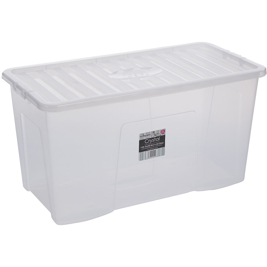 110LT Clear Plastic Storage Box with Lid - Durable & Stackable for Home, Office, Garage Organization