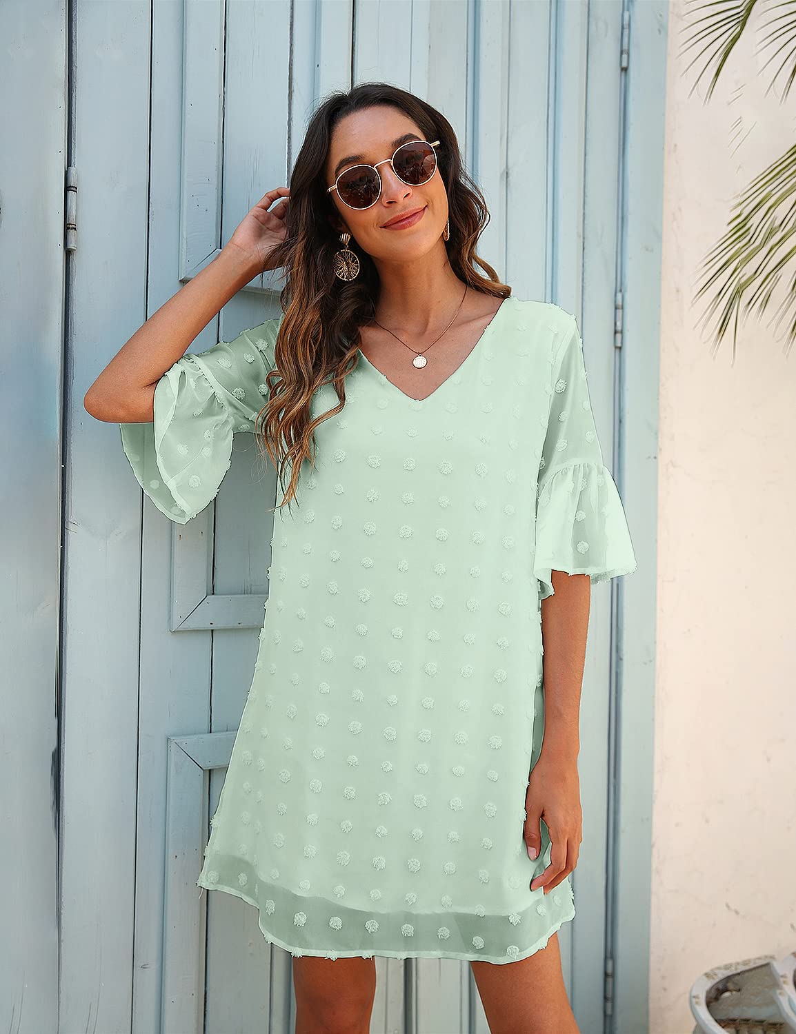 Blooming Jelly Women's White Summer Dress - Short Sleeve V-Neck Ruffled Chiffon Flowy Mini Sundress | Perfect for Beach Vacations, Date Nights & Casual Outings