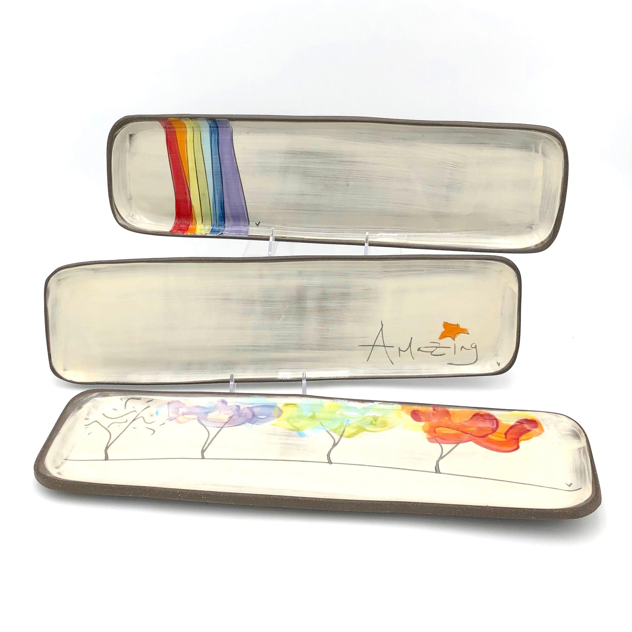 ZPOTS & Vnoelle Long Rectangle Tray - Assorted Decorative Designs for Dining Table, Coffee Table, or Bathroom Organizer - Perfect for Serving, Display & Home Decor
