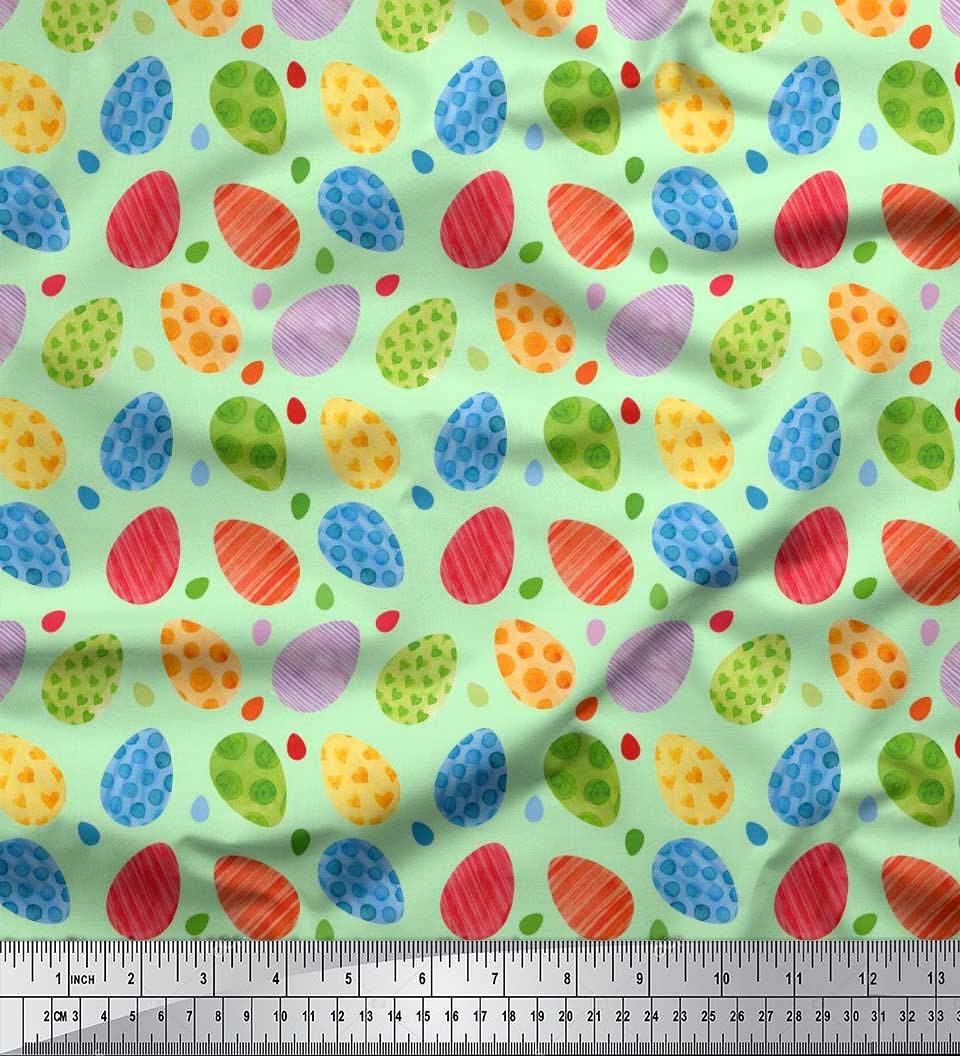 Soimoi Cotton Cambric Green Fabric by The Yard - 42 Inch Wide Easter Egg Print Textile - Playful Easter Celebration Fabric for DIY Crafts, Dressmaking & Home Decor