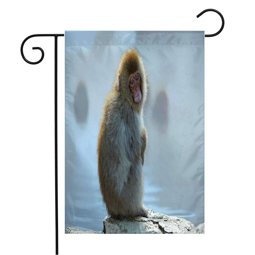 Japanese Macaque Winter Hot Springs Garden Flag - 12x18 Inch Realistic Wildlife Decor for Patio, Lawn & Outdoor Home - Perfect Seasonal Gift for Nature Lovers (Use in Gardens, Porches & Entryways)