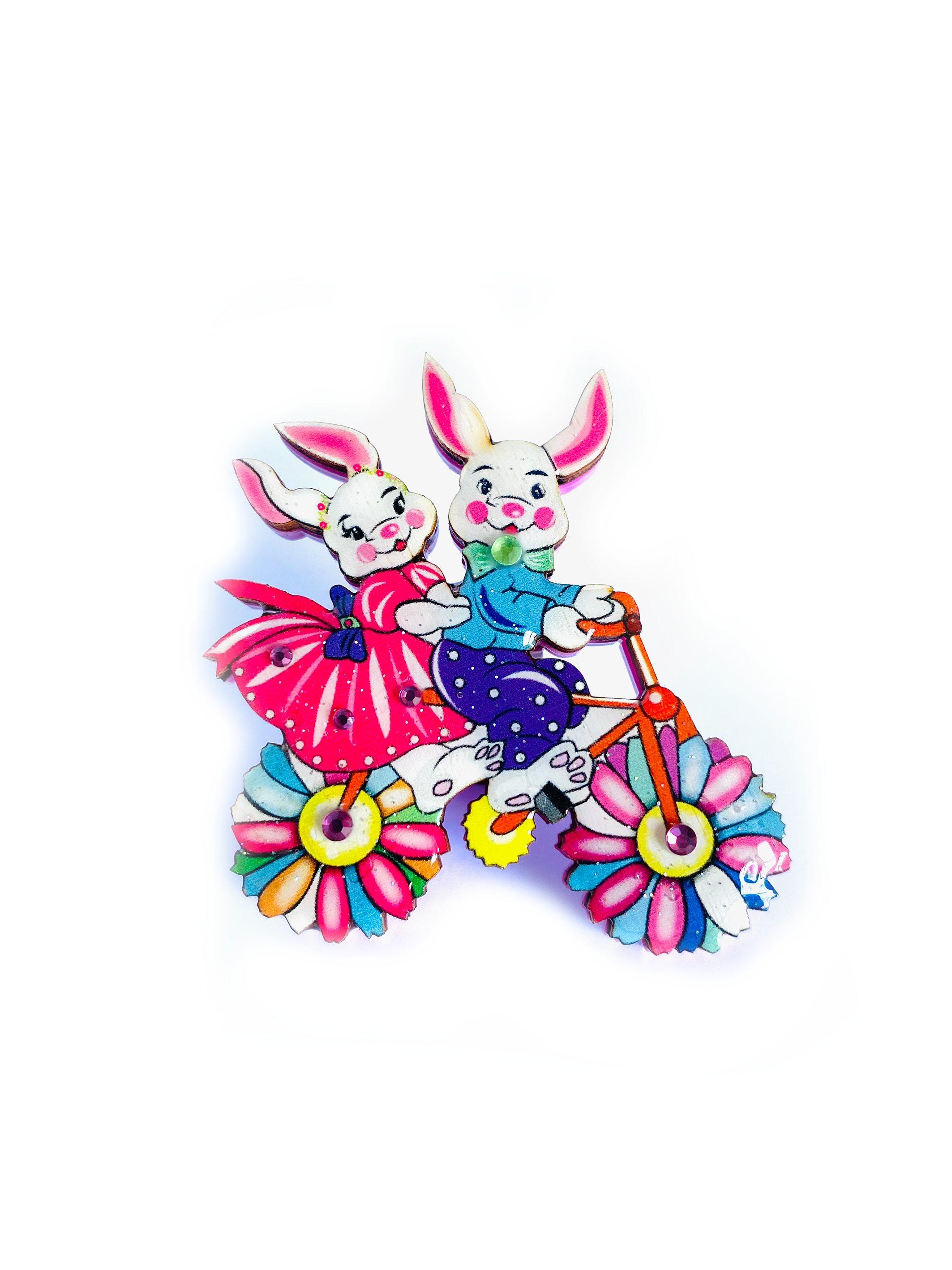 Betty & Bert Go Cycling Easter Brooch by Rosie Rose Parker - Vintage Cycling-Themed Easter Pin for Jackets, Hats & Bags - Perfect for Easter Celebrations, Cycling Events & Gift Giving