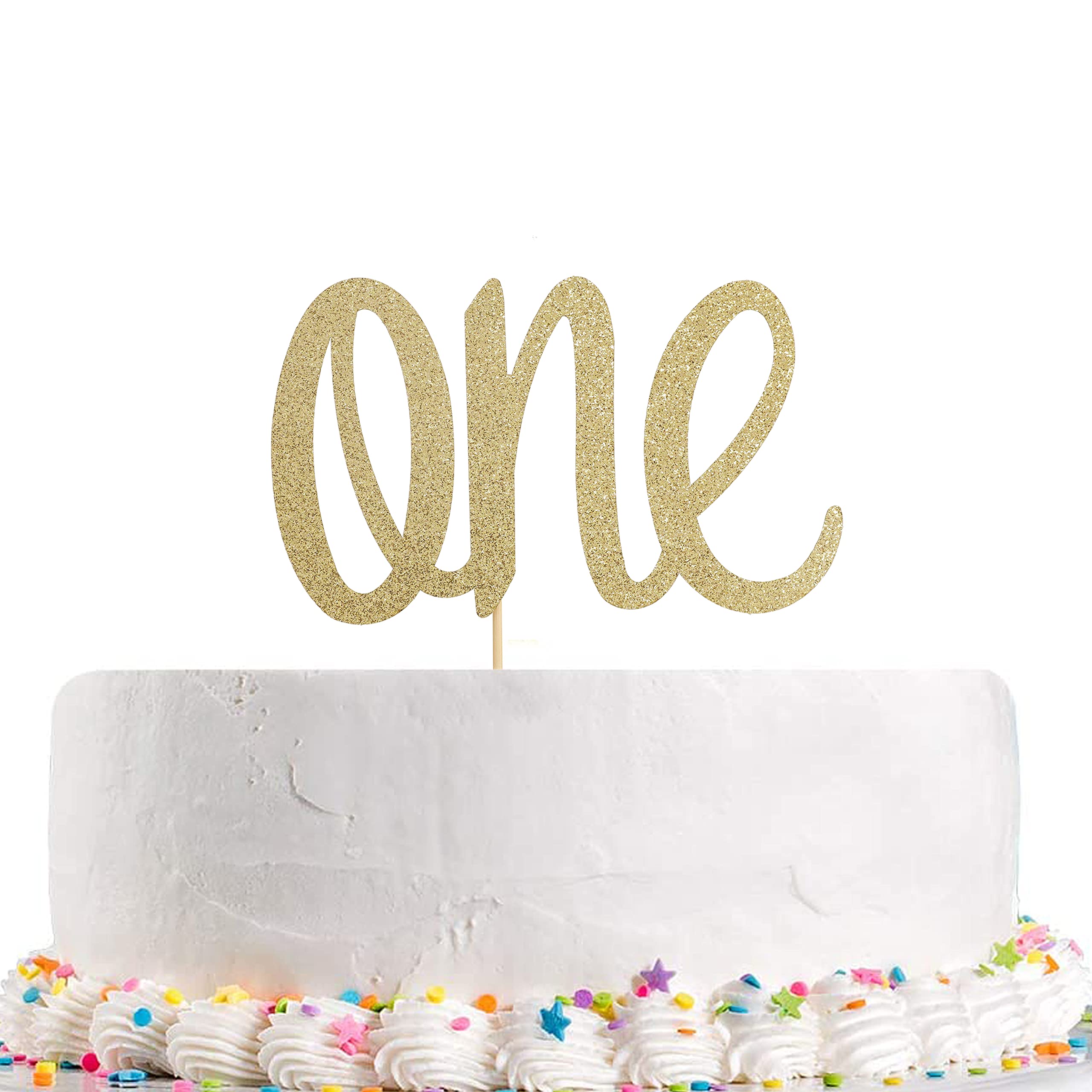 Gold Glitter 'ONE' Cake Topper for 1st Birthday - Photo Prop & Smash Cake Decoration | Perfect for Baby's First Birthday Party, Cake Smash Photo Shoot, and Celebration Decor