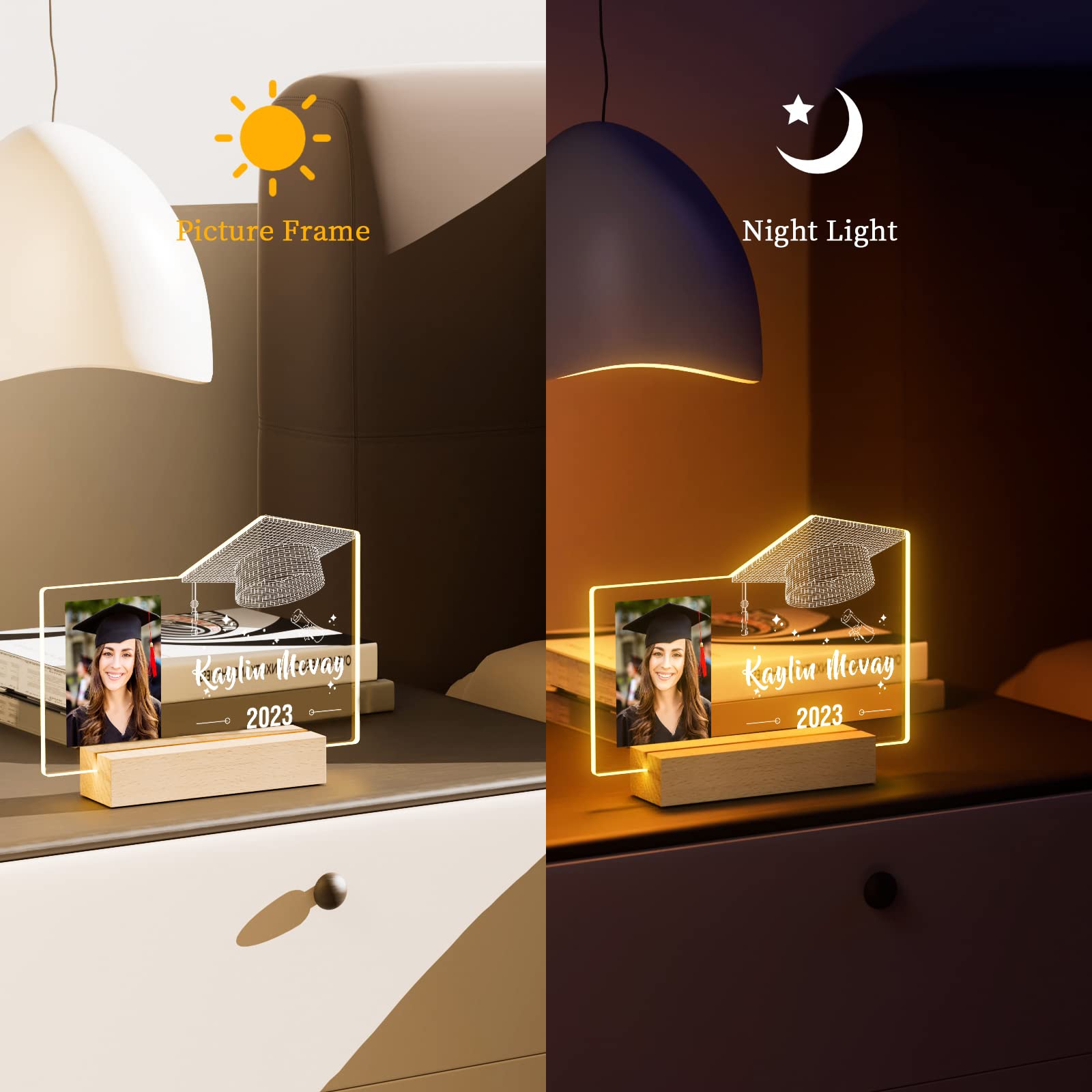 Personalized Graduation Night Light - Custom 3D Illusion Graduation Cap LED Lamp with Photo, Class of 2024 Gift for Him, Her, Son, Daughter, Grandkids | Perfect Graduation Party Decor, Dorm Room Lighting & Sentimental Keepsake