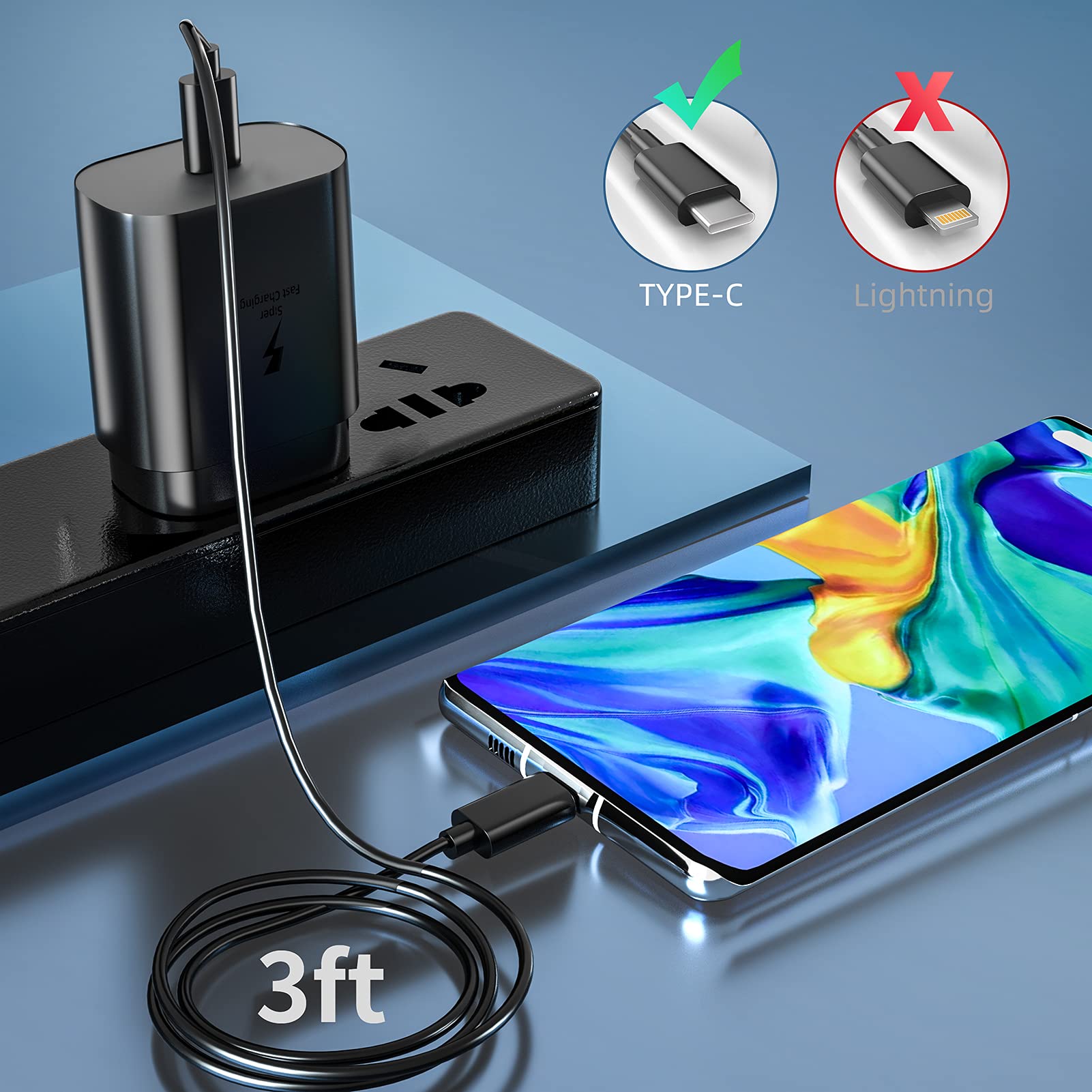 25W Super Fast USB-C Wall Charger Block Adapter - Compatible with Samsung Galaxy S10/S20/S21/Note10/Ultra/Z Flip3, OnePlus, Pixel & LG Phones - Quick Charge for Home, Office & Travel