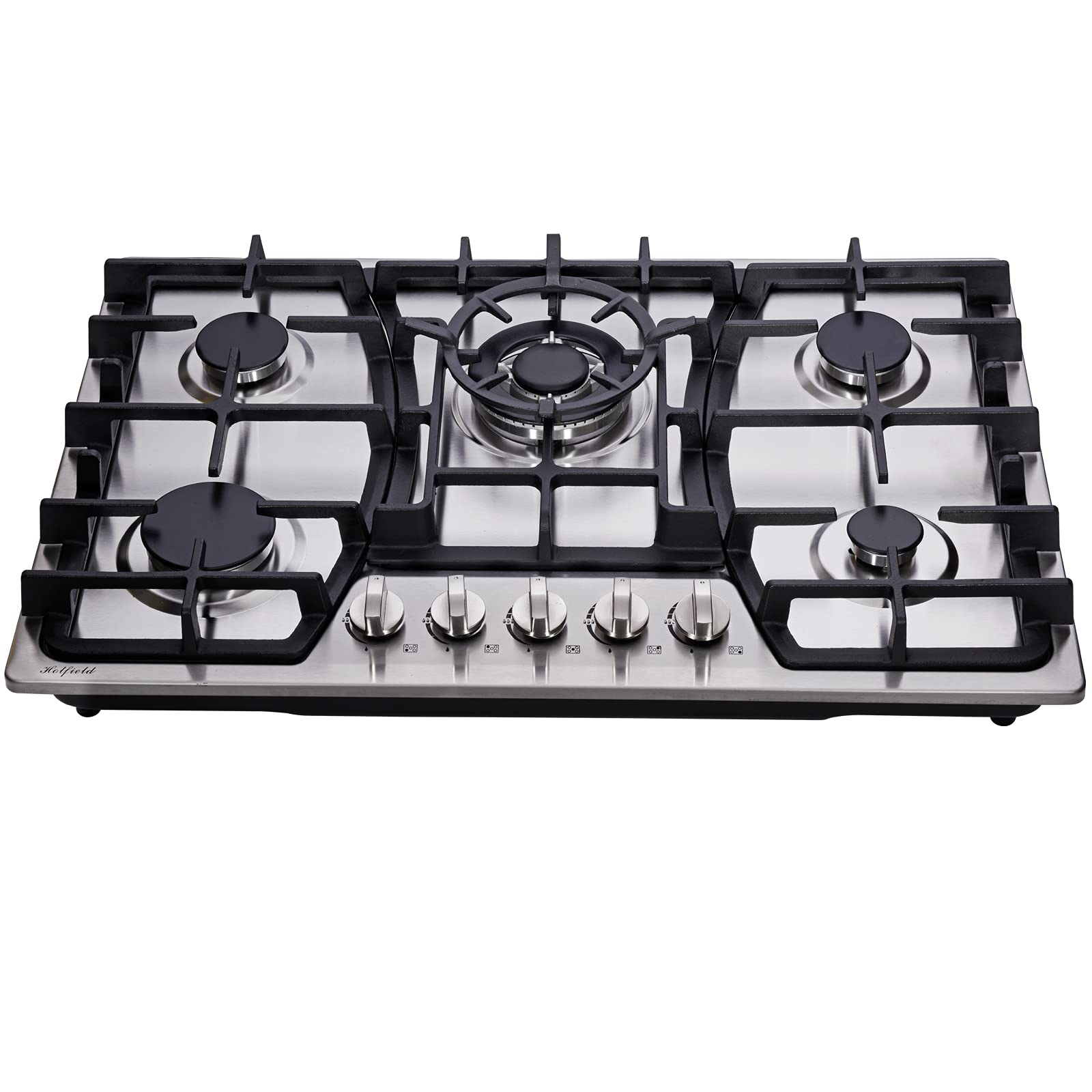 30 Inch 5 Burner Gas Cooktop Stainless Steel - Dual Fuel Stovetop with NG/LPG Conversion - HF57013 Model - Perfect for Modern Kitchens & Professional Cooking