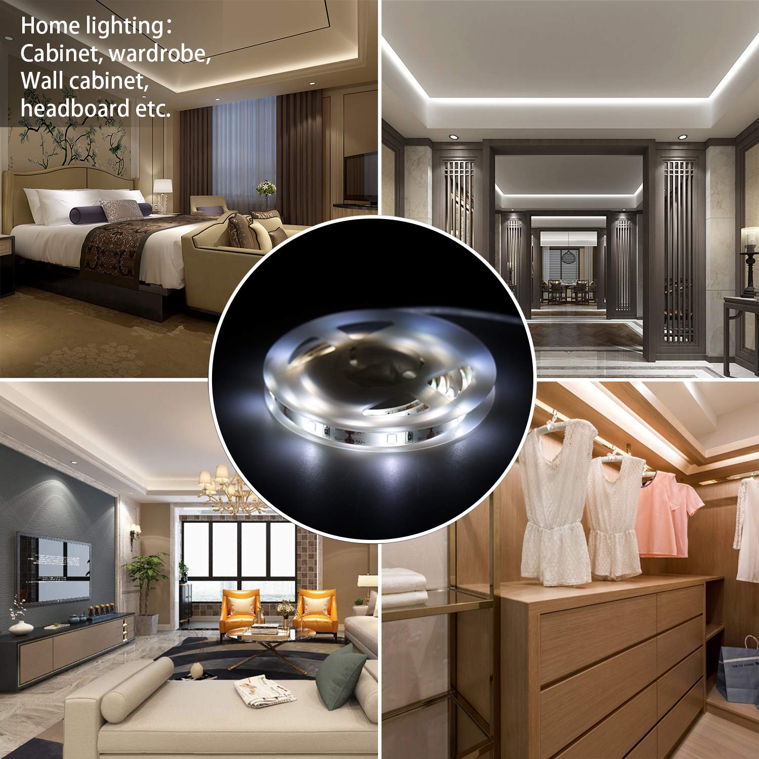 Motion Sensor LED Strip Lights - Battery Powered Closet Lighting with Dual Mode (Auto/Manual) - Under Cabinet, Stairs, Bed, Mirror - No Wiring Needed - White - Perfect for Dark Closets, Kitchens & Nighttime Safety