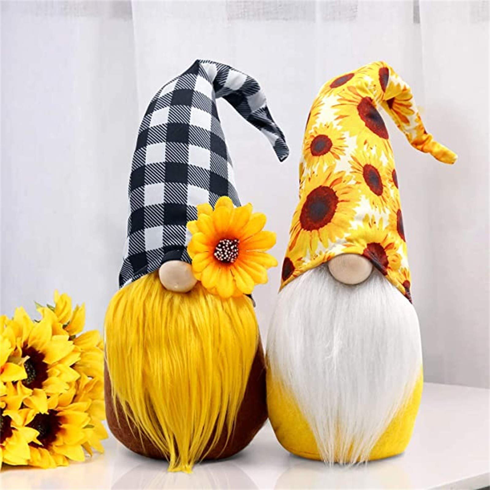 Sunflower Gnome Statue for Home & Garden Decor - Faceless Yellow Gnome Doll for Farmhouse, Kitchen, or Outdoor Display - Perfect for Seasonal Decor and Gift Giving