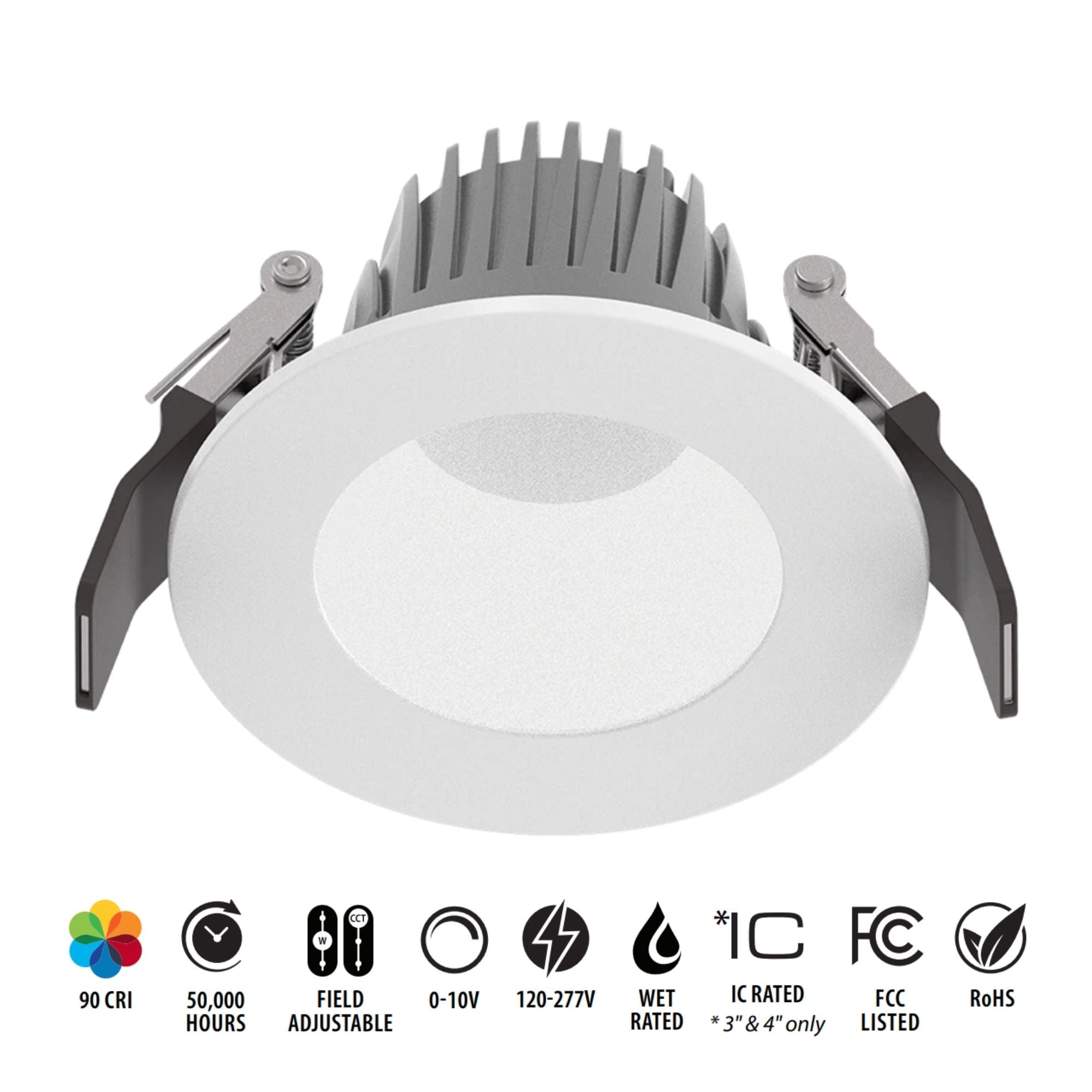 4 Inch Deep Regress Commercial Downlight - 850 Lumens, 4 Color Temperatures (CCT), White Finish - Perfect for Offices, Retail Stores, and Restaurants