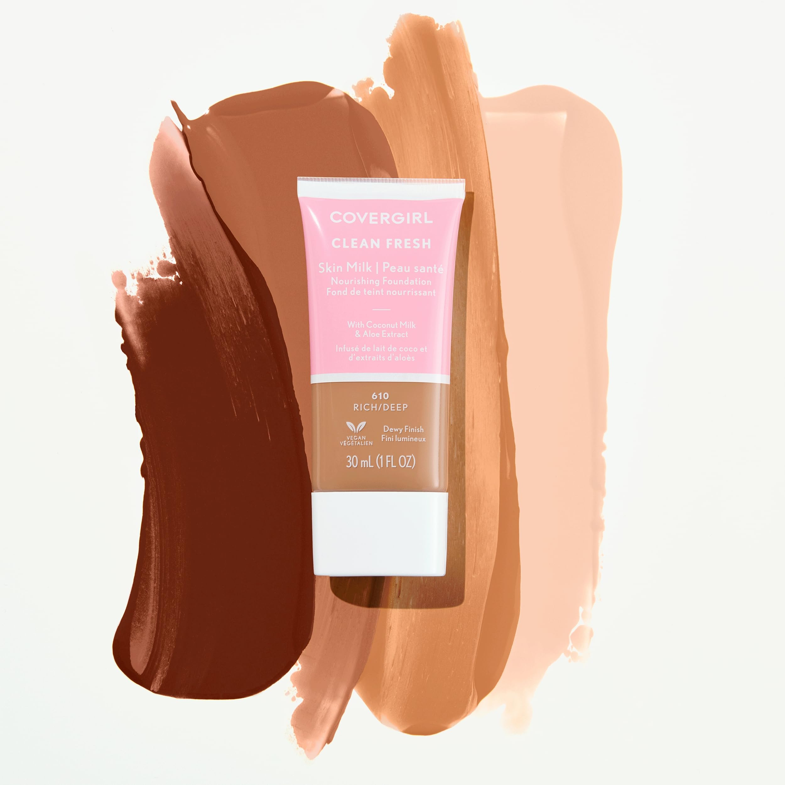 COVERGIRL Clean Fresh Skin Milk Foundation - Rich/Deep Shade, 1 oz | Hydrating, Lightweight & Buildable Coverage | Perfect for Daily Wear & Natural Makeup Looks