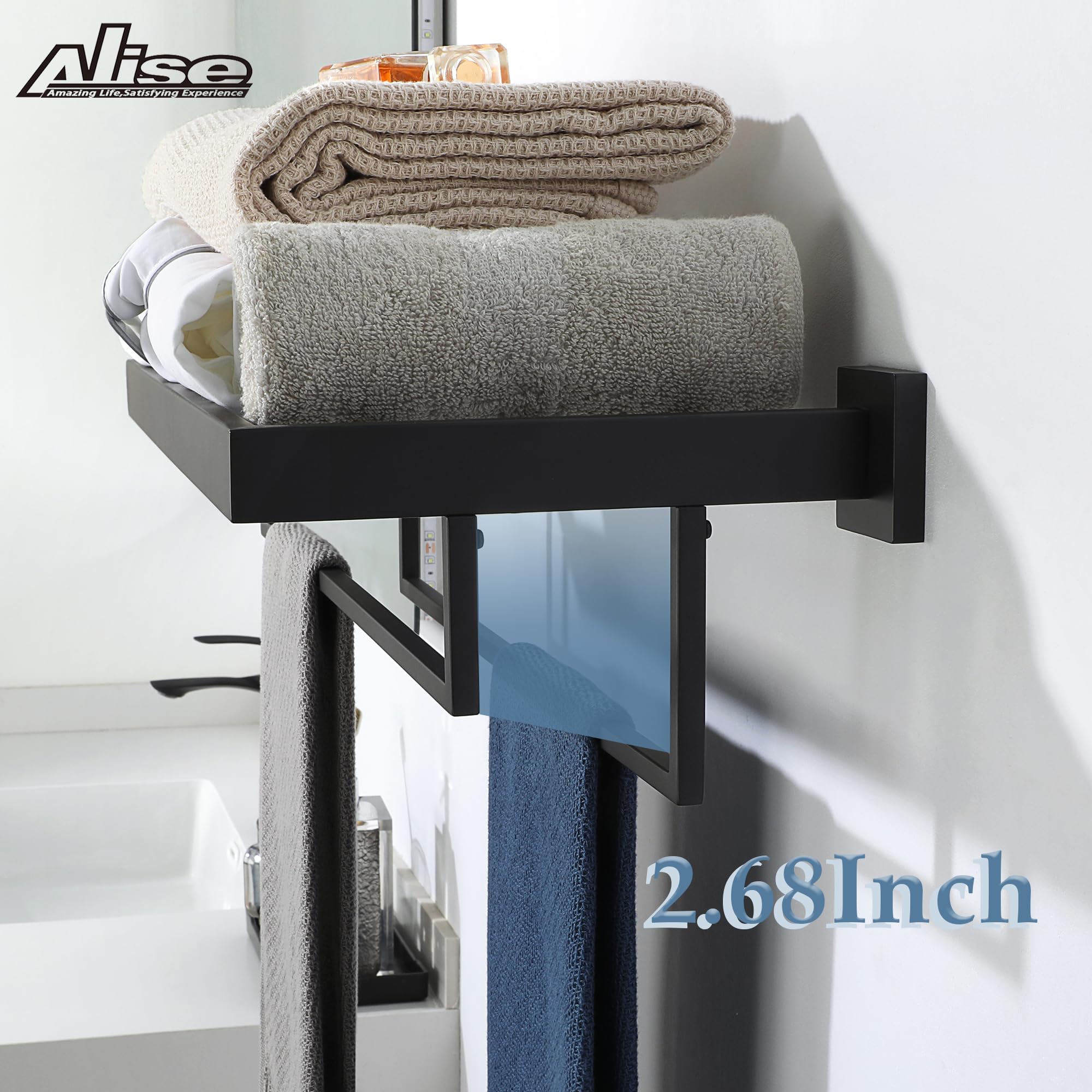 16 Inch Stainless Steel Towel Rack for Bathroom - Wall Mounted Double Towel Bars, Heavy Duty SUS 304 Hand Towel Holder in Matte Black - Perfect for Bathroom, Kitchen, and Laundry Room Organization