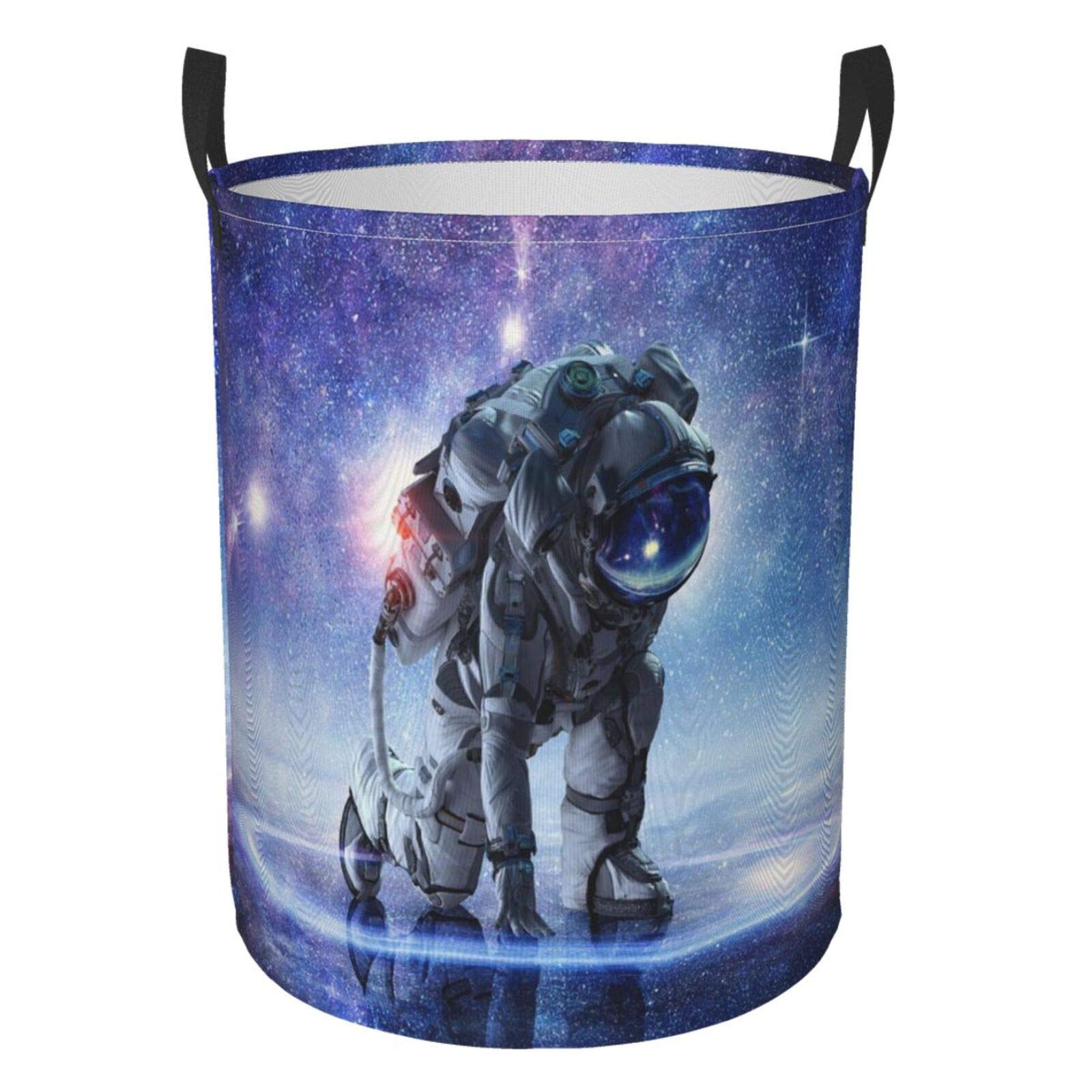 Galaxy Space Astronaut Collapsible Laundry Basket with Handle - Waterproof Fabric Hamper for Clothes, Toys & Bathroom Storage - Foldable Organizer Bin for Bedroom, Dorm & Laundry Room