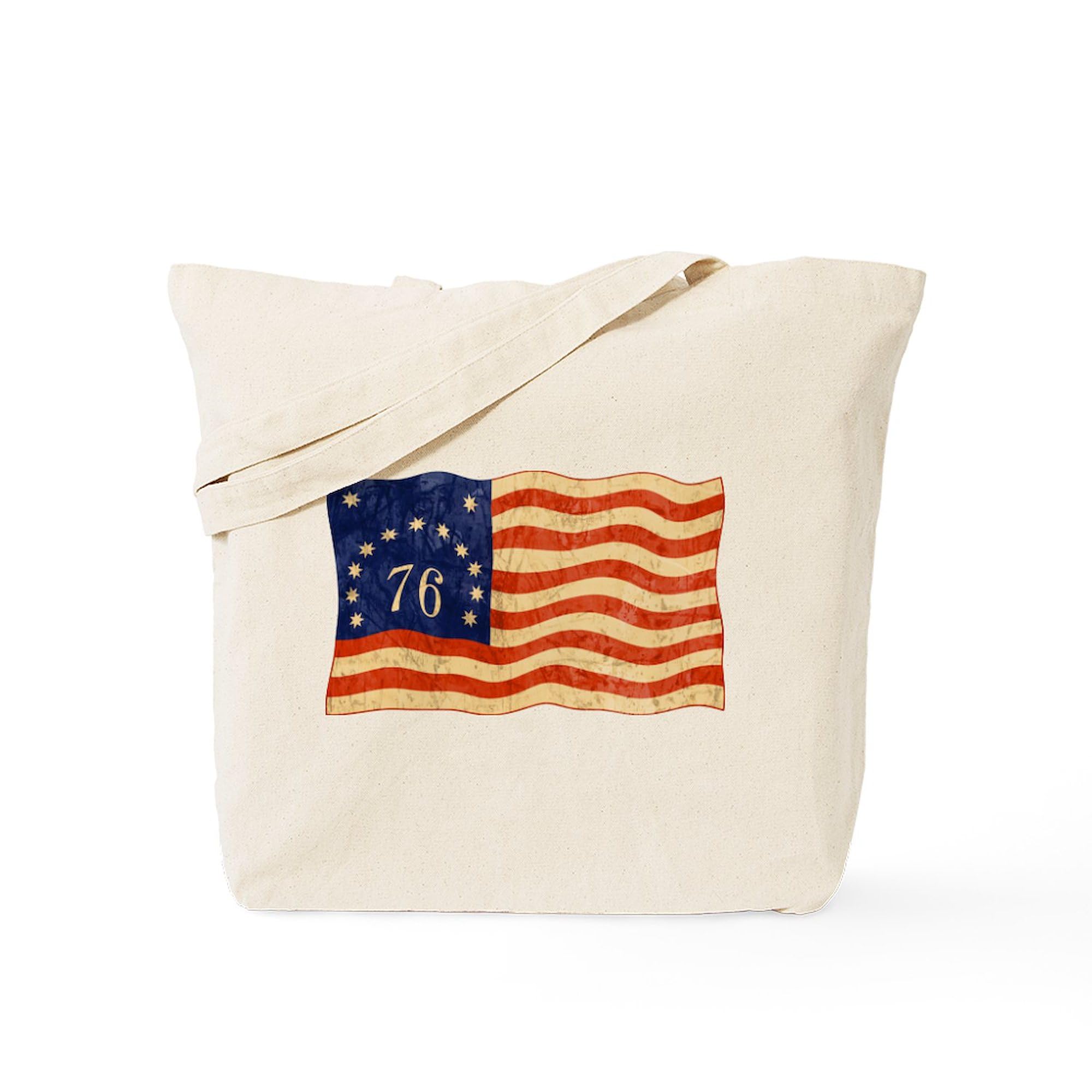 Retro 1776 American Flag Tote Bag - Natural Canvas Reusable Shopping Bag for Groceries, Beach & Patriotic Events | CafePress