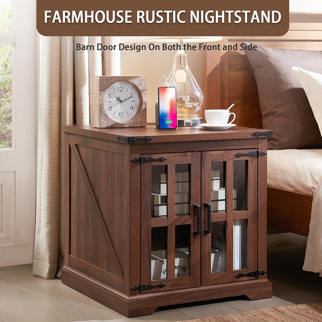 Farmhouse End Table with USB Charging Station - 24