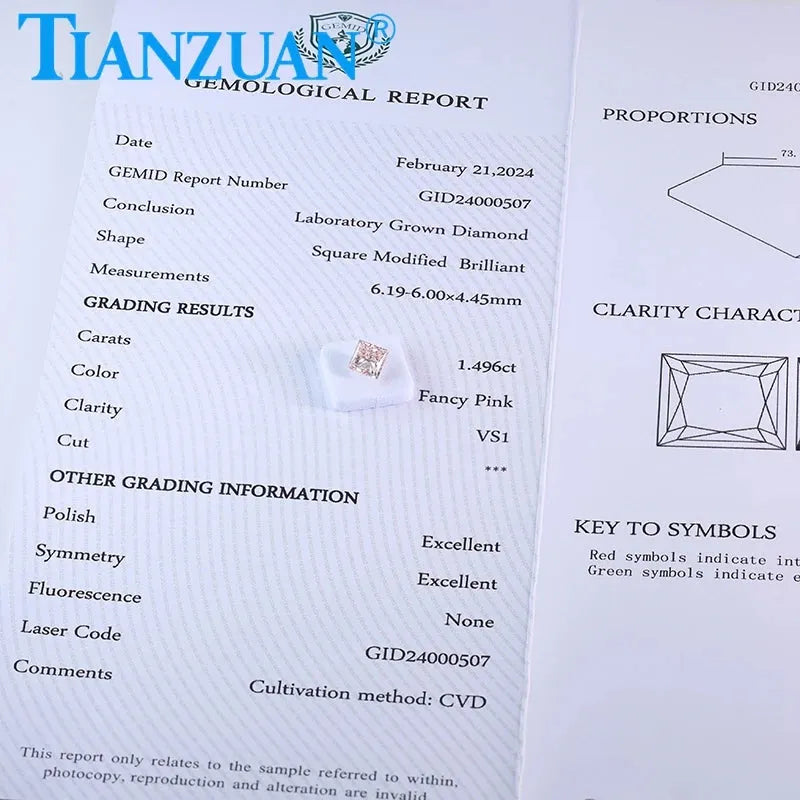 1.49CT VS1 Lab Grown CVD Diamond - Square Fancy Pink Loose Gemstone with GEMID Certification | Perfect for Engagement Rings, Jewelry Making & Unique Gifts