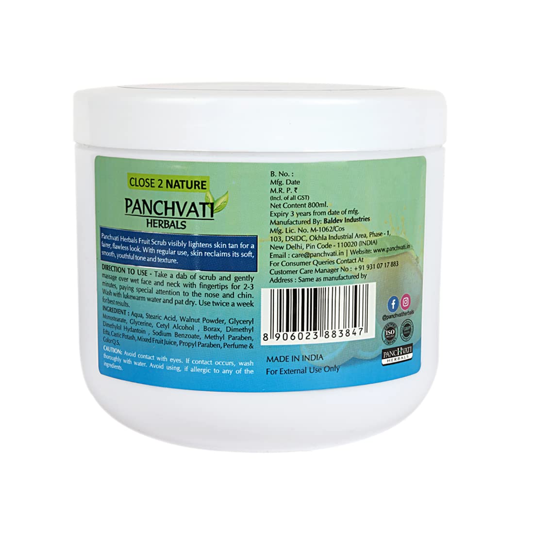 Panchvati Herbals Natural Fruit Scrub for Bright, Smooth Skin - 800ml Exfoliating Face & Body Scrub with Fruit Extracts | Perfect for Daily Skincare Routine & Spa Treatments