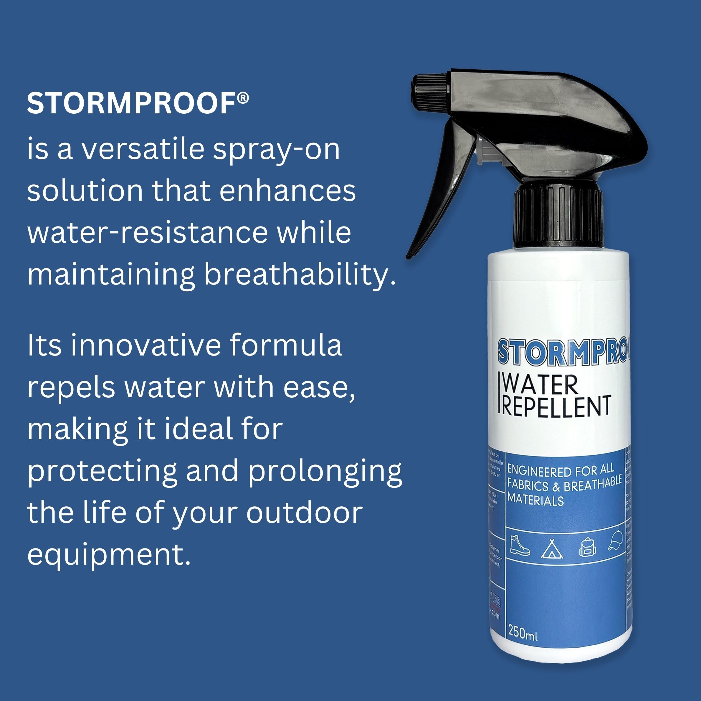 Stormproof Water Repellent Spray 250ml - Waterproof Shoes, Tents, Boots & Outdoor Gear | All-Weather Protection for Hiking, Camping & Adventure