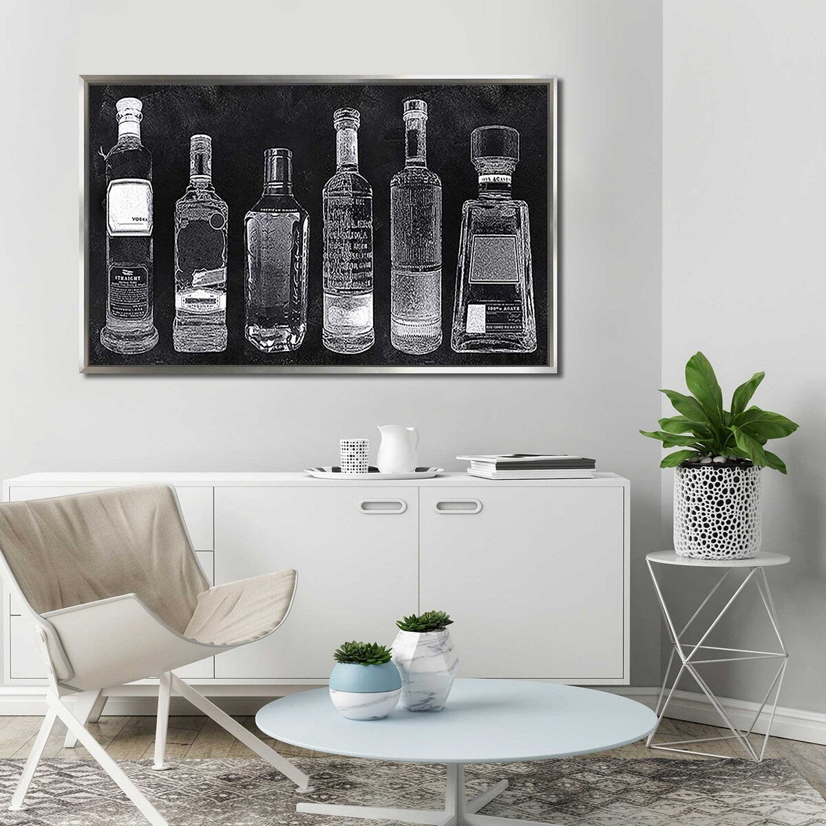 Modern Bar Cart Print on Floating Canvas Wall Art - Perfect for Home Bar, Living Room, and Office Decor