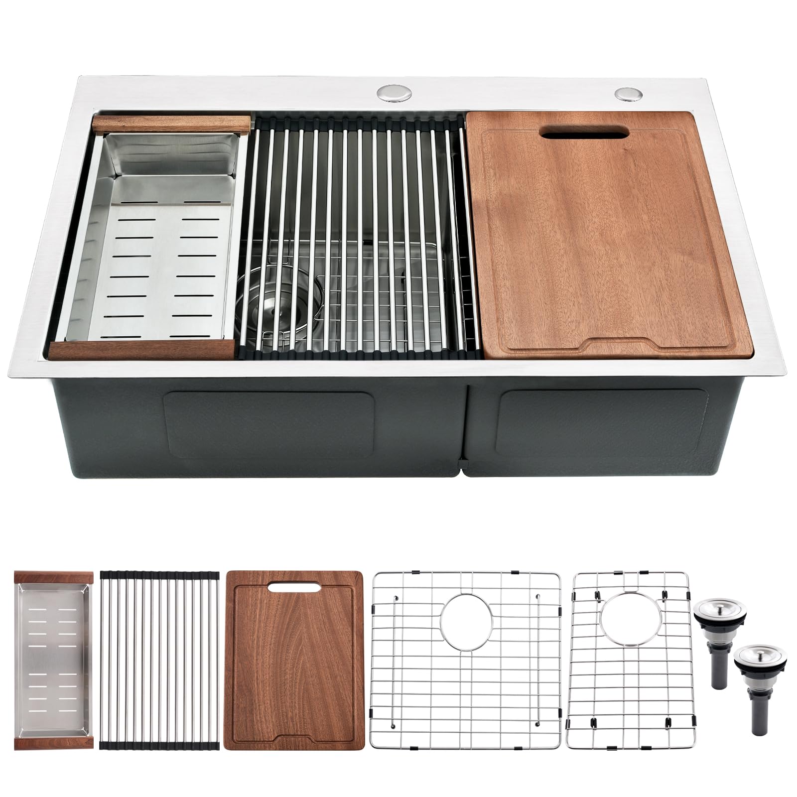 33x22 Inch Drop-In Double Bowl Kitchen Sink Workstation - 16 Gauge Stainless Steel with 60/40 Low Divider & Cutting Board - Perfect for Meal Prep, Washing Dishes, and Modern Kitchen Renovations