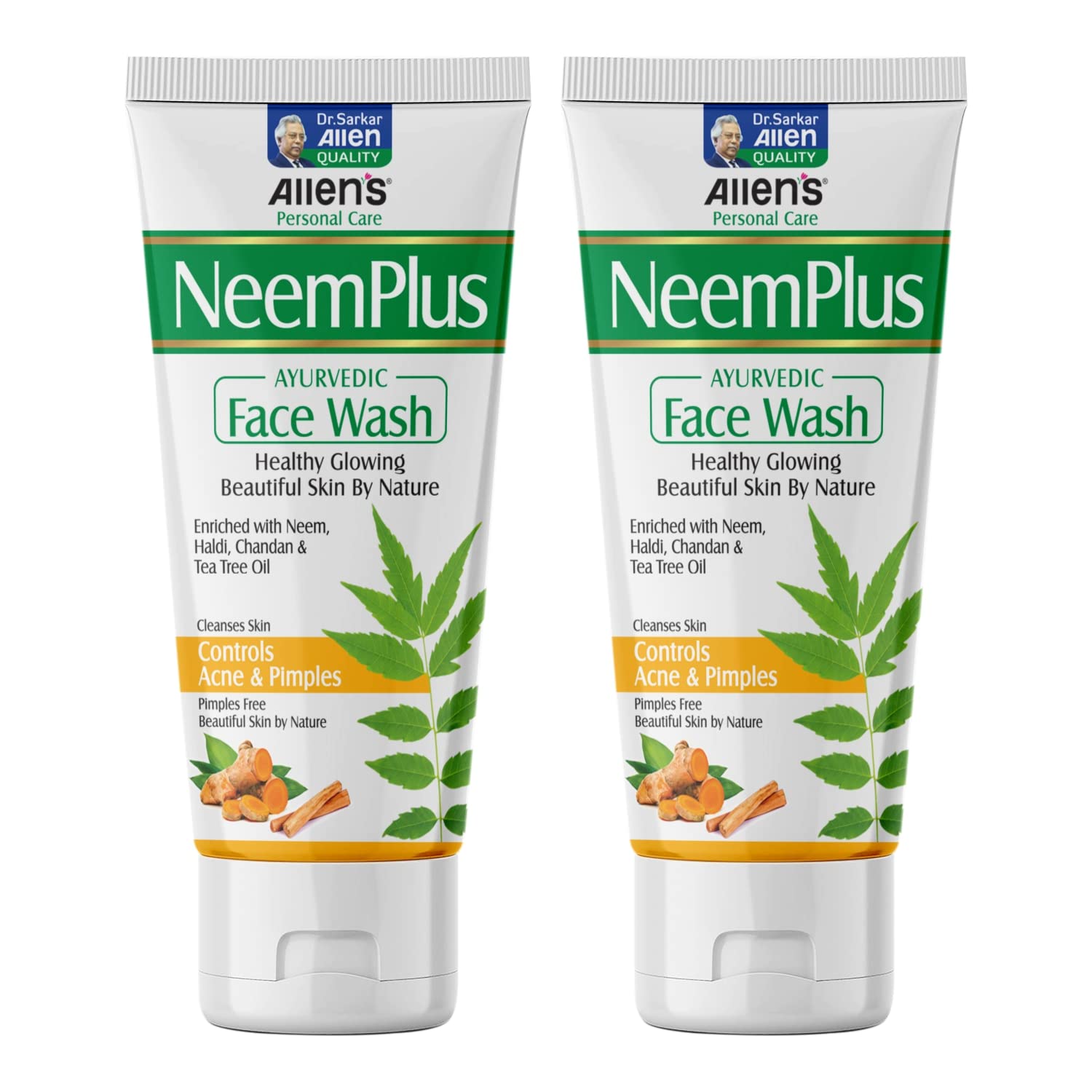 NeemPlus Ayurvedic Face Wash (100ml X 2) - Natural Acne Treatment & Skin Cleanser for Oily & Sensitive Skin | Gentle Daily Face Wash to Remove Dirt, Pollution & Impurities | Perfect for Morning & Night Skincare Routine