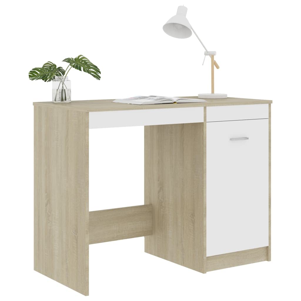 EBTOOLS Laptop Desk - Adjustable Corner Computer Workstation with White & Oak Finish, Sturdy Chipboard Office Table for Home Office, Bedroom, Study | Perfect for Remote Work, Online Learning & Small Space Solutions