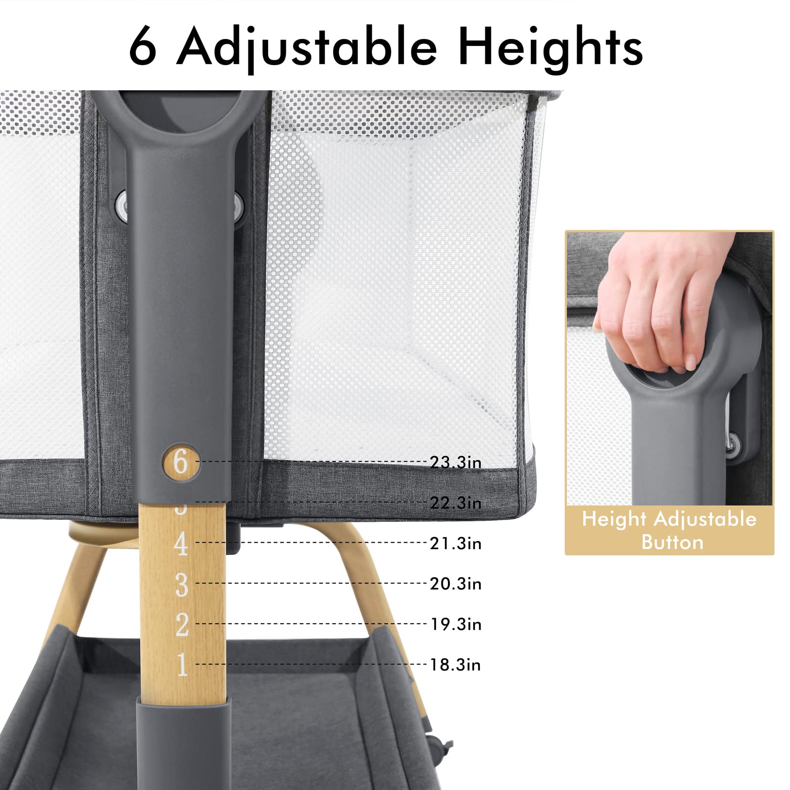 3 in 1 Baby Bassinet with Comfy Mattress - Adjustable Height, Portable Folding Crib with Wheels for Newborns | Bedside Sleeper, Rocking Bassinet for Nursery & Travel | Perfect for Co-Sleeping, Night Feeding & Room Sharing