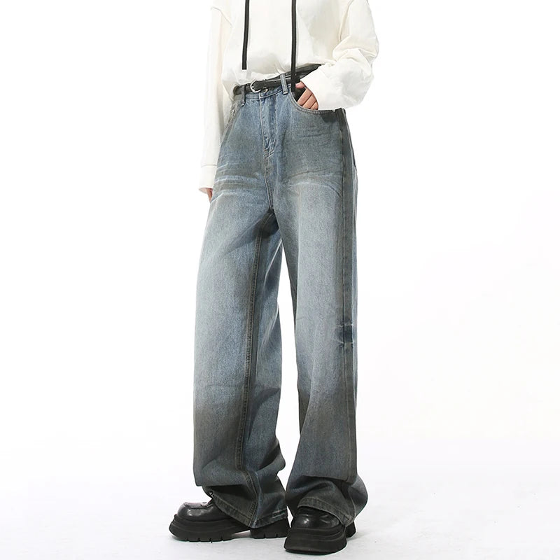 American Style Men's Denim Pants - Distressed Washed Straight Leg Casual Jeans with Contrast Color for Men | Wide Leg Comfortable Trousers for Everyday Wear, Street Style & Casual Outings