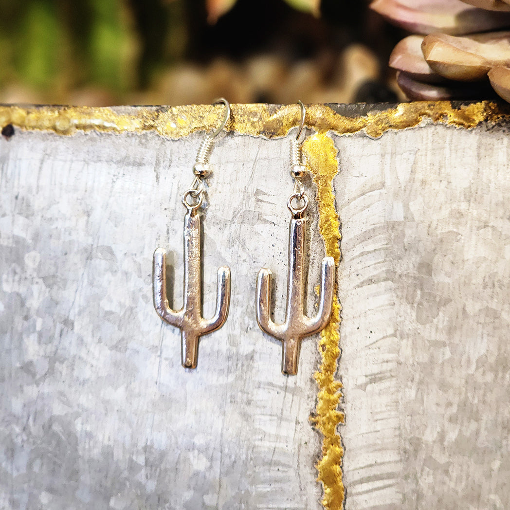 Saguaro Silver Cactus Earrings for Women - Southwest Style Dangle Hoop Earrings - Perfect for Western Fashion, Boho Outfits & Desert Themed Parties