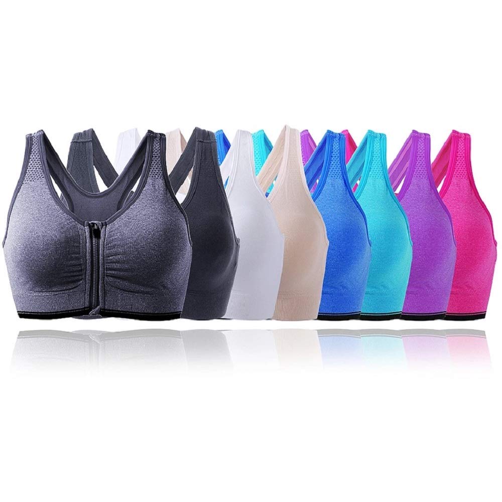 Wireless Post-Surgery Sports Bra for Women - Front Zip Yoga Bra with Padding - Perfect for Active Recovery, Yoga & Gym Workouts