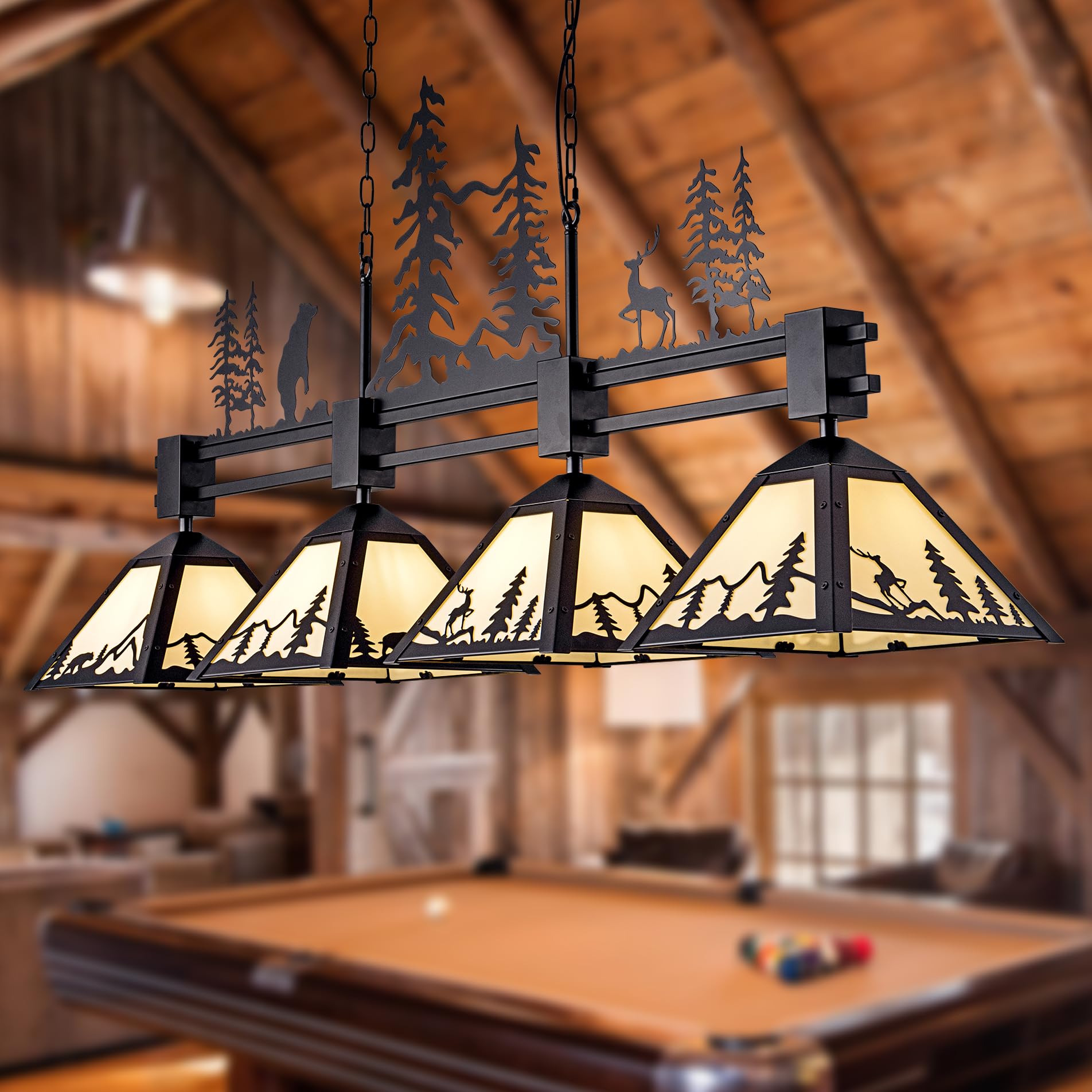 Vintage Tiffany Style Pool Table Light - 62 Inch Rustic Farmhouse Billiard Hanging Fixture with 4 Lights for 7-9 ft Snooker Tables | Perfect for Game Rooms, Man Caves & Kitchen Islands | Durable Lighting for Billiards, Poker Nights & Entertainment Spaces