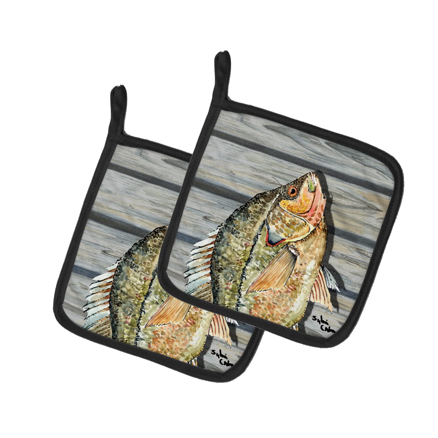 Caroline's Treasures 8498PTHD Croppie Fish on Pier Heat Resistant Pot Holder Set - 7.5