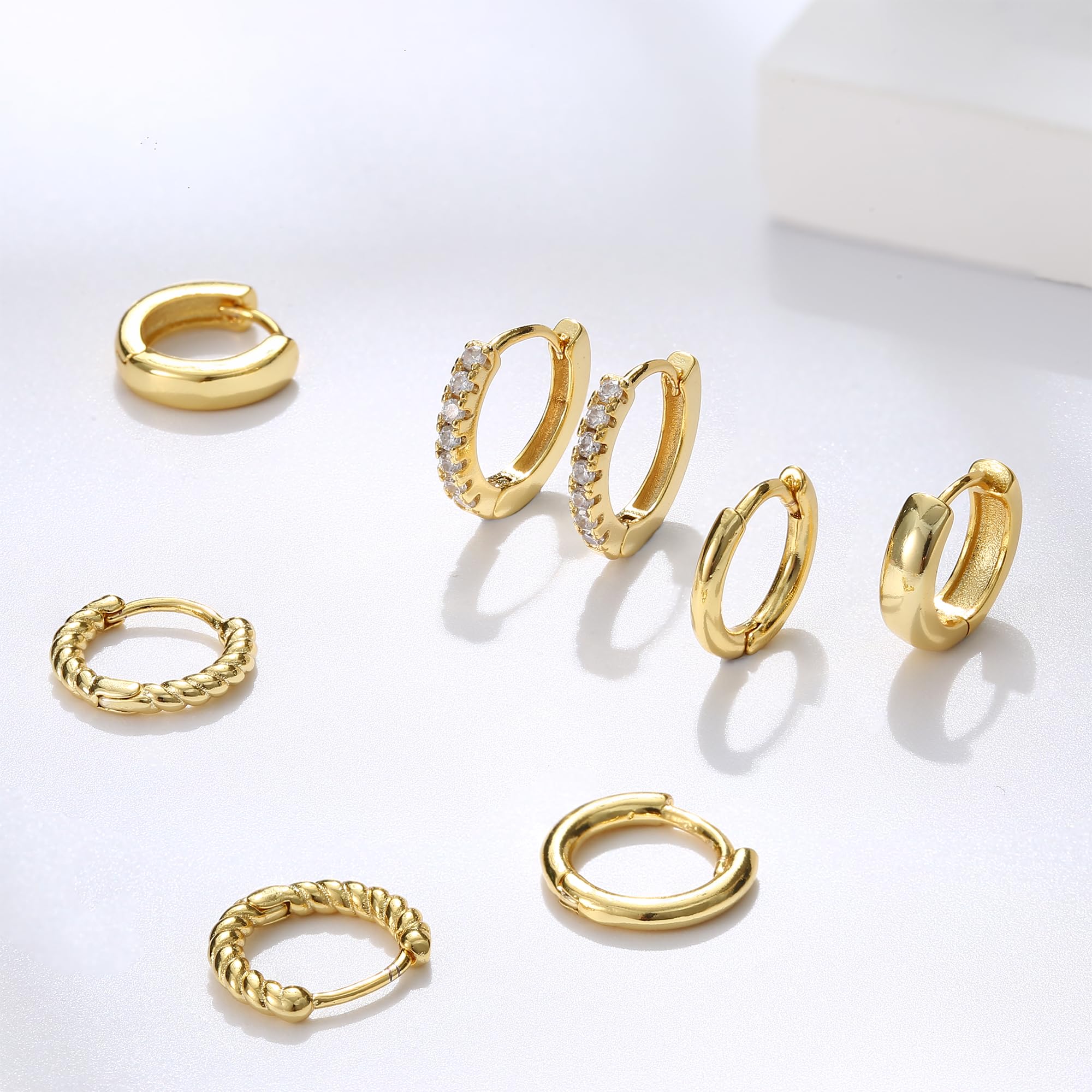 14K Gold Plated Huggie Hoop Earrings for Women - Tiny CZ Ball Studs Cartilage Earrings Set, Hypoallergenic & Durable - Perfect for Everyday Wear, Parties & Gifts