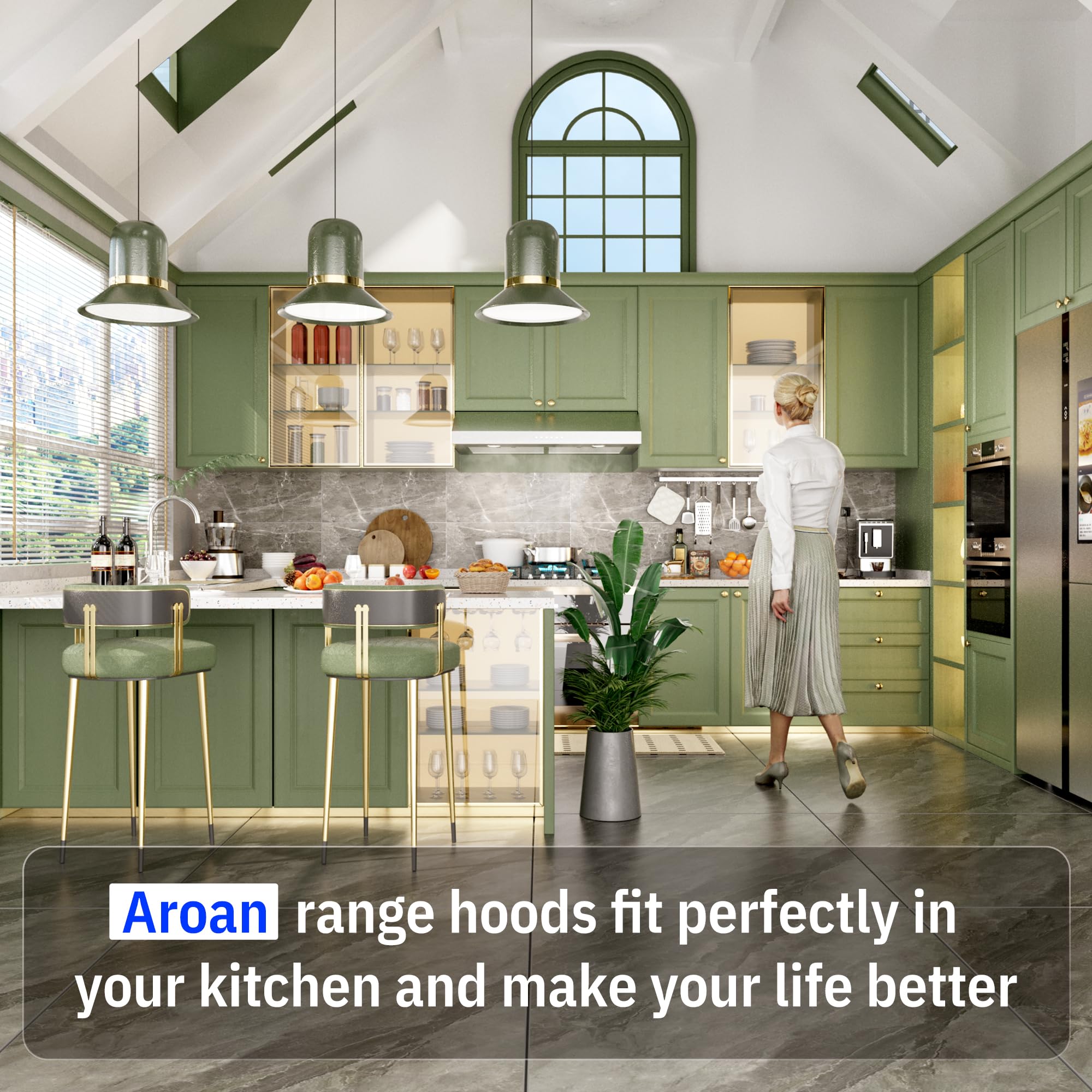 36 Inch Under Cabinet Range Hood 900 CFM - Slim Stainless Steel Kitchen Vent Hood with 4-Speed Touch Control, Reusable Aluminum Filters & Adjustable LED Lights (ANC02-36A) - Perfect for Modern Kitchens, Apartments, and Open-Concept Homes