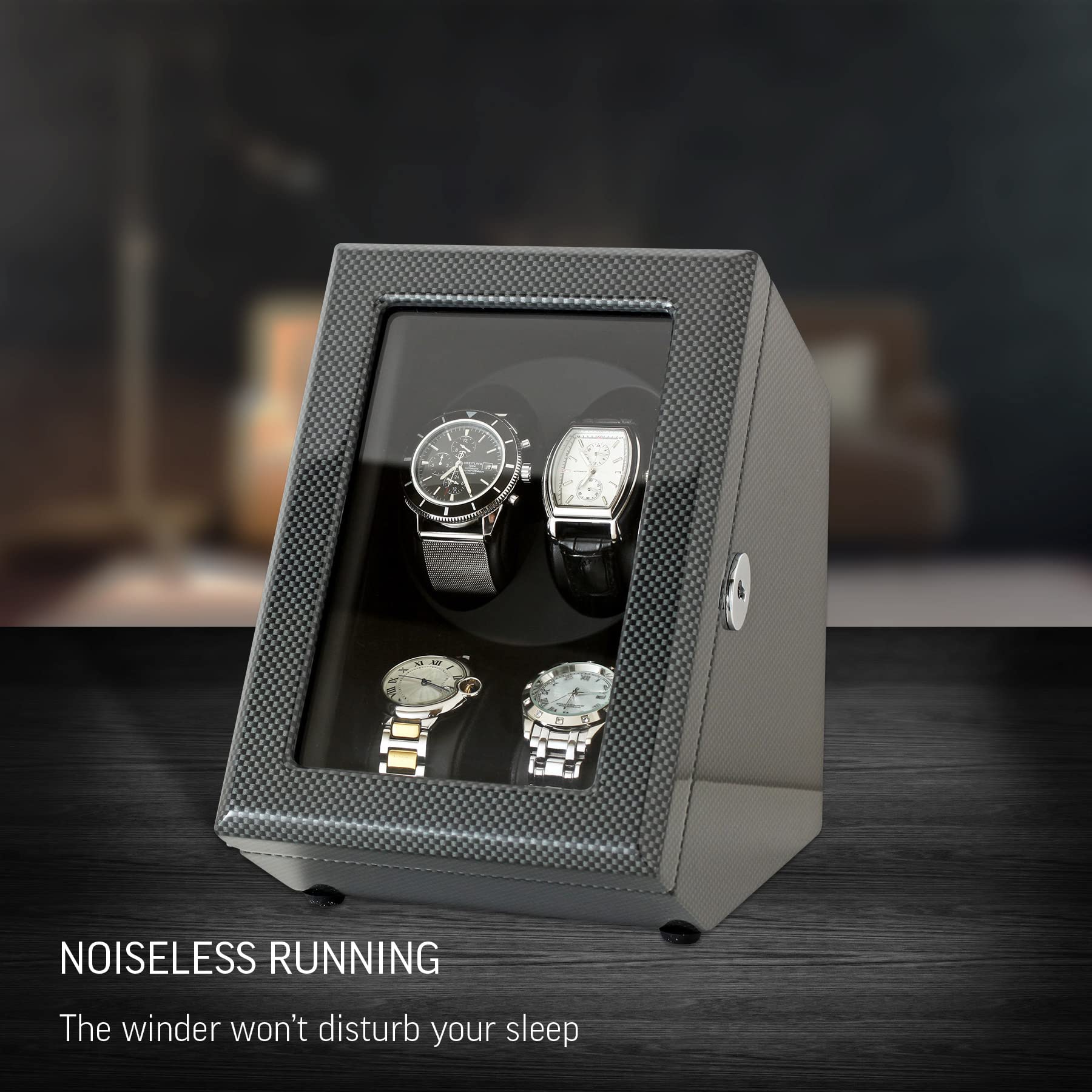 Premium Double Watch Winder with 2 Storage Slots - Automatic Watch Display Case with Quiet Motor & Battery/USB Power Options - Perfect for Watch Collectors & Luxury Watch Storage at Home/Office