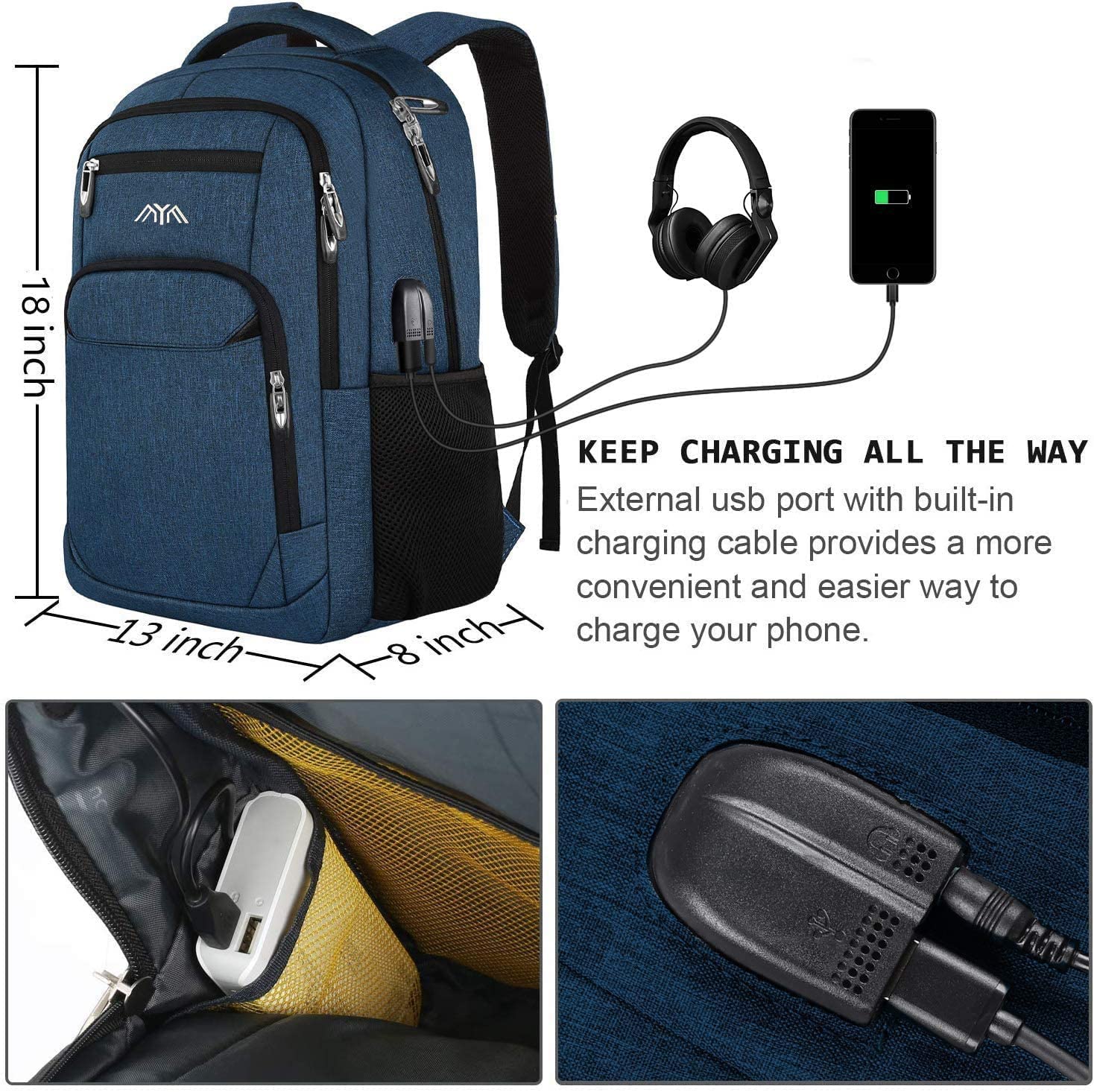 Professional Laptop Backpack for Men & Teen Boys - Waterproof School Bag with USB Charging Port & Business/Travel Features - Ideal for Work, College, and Daily Commute