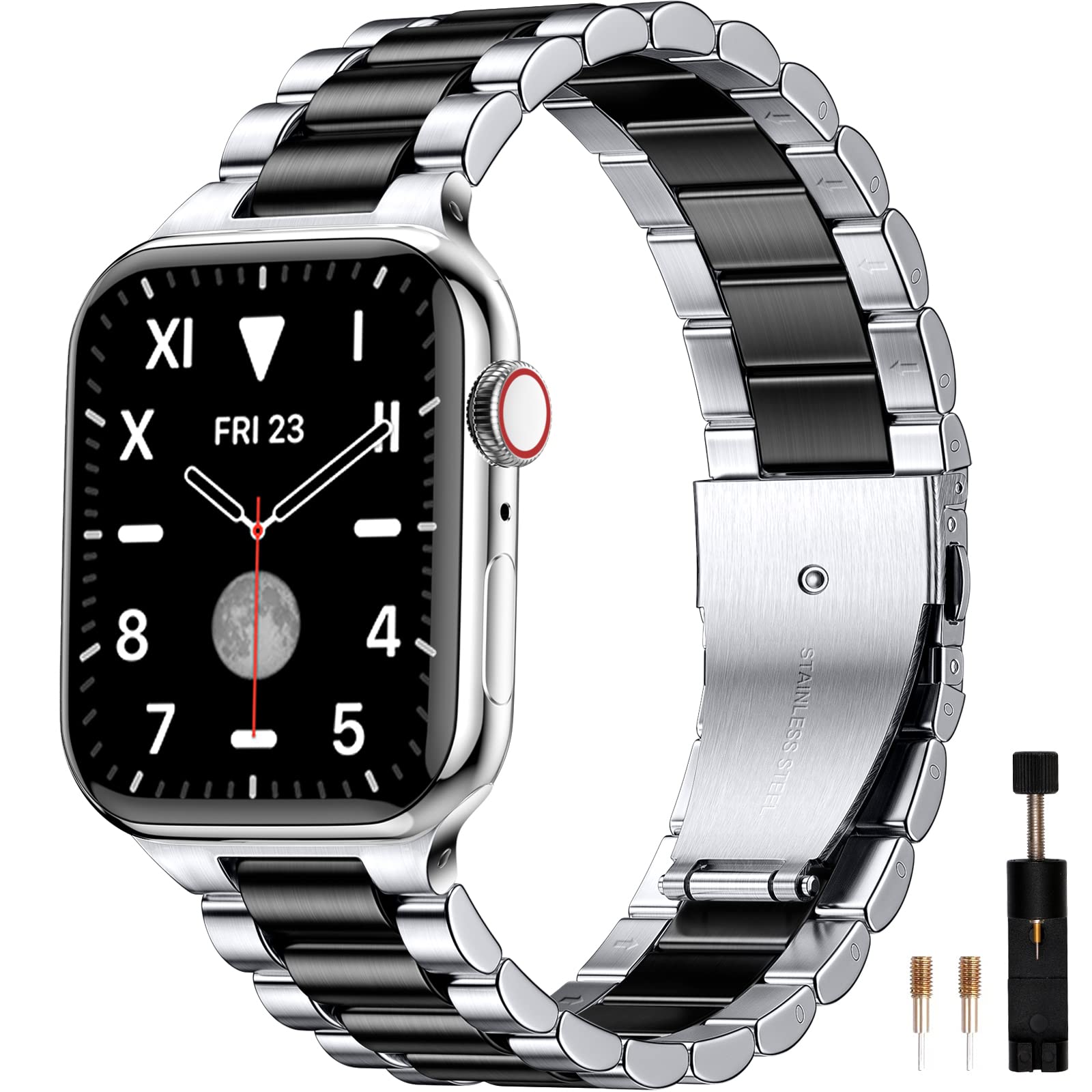 Premium Stainless Steel Apple Watch Band Compatible with 38mm 40mm 41mm 44mm 45mm 42mm 49mm - Replacement Strap for iWatch Ultra 2 SE Series 9 8 7 6 5 4 3 2 1 - Durable Metal Wristband for Men & Women - Perfect for Workouts, Office & Everyday Wear