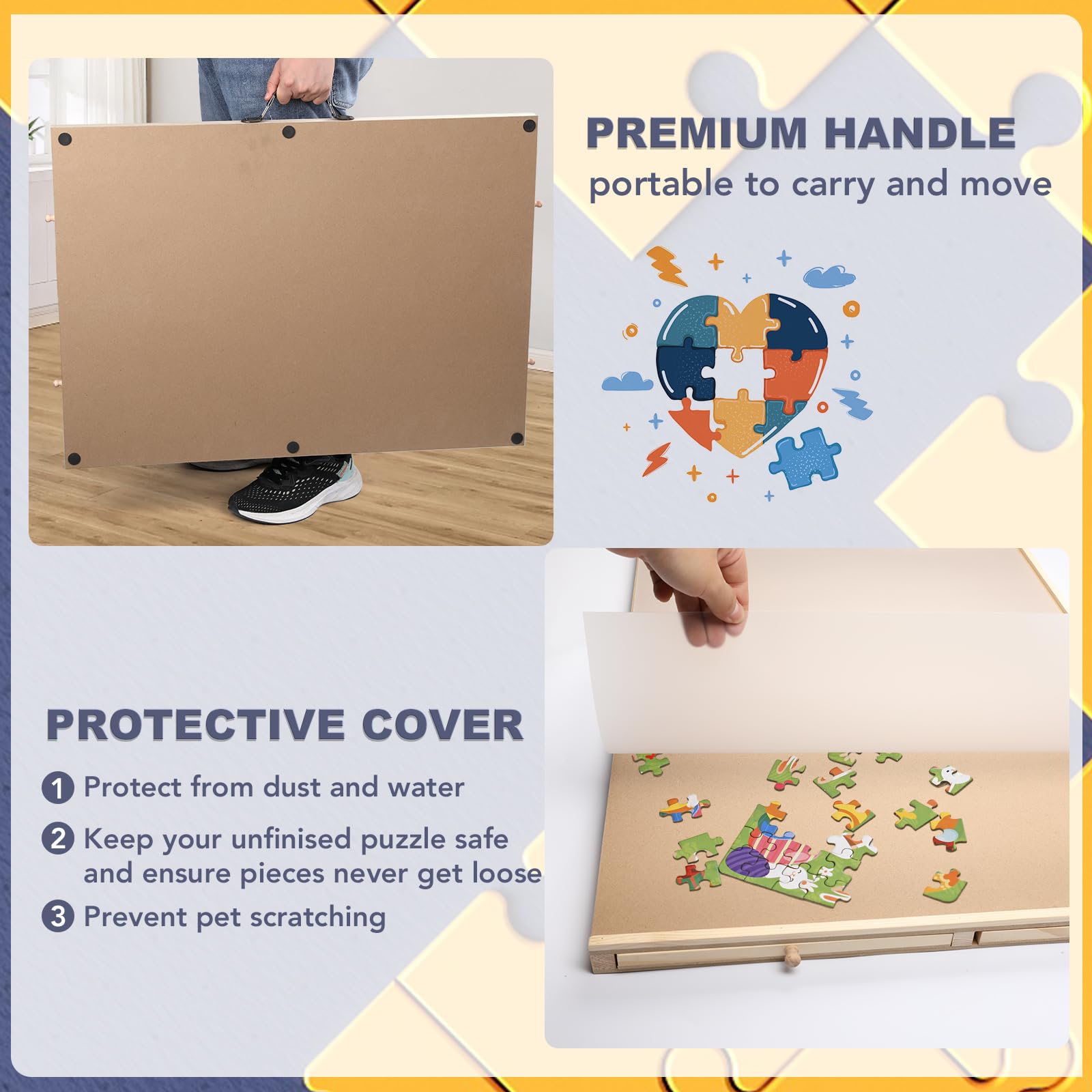 NEOACT 1000 Piece Rotating Puzzle Board - 30.4”x22.4” Wooden Jigsaw Puzzle Table with 4 Drawers, Cover & Handle - Portable Lazy Susan Puzzle Board for Adults & Kids - Perfect for Family Game Nights, Travel & Home Entertainment