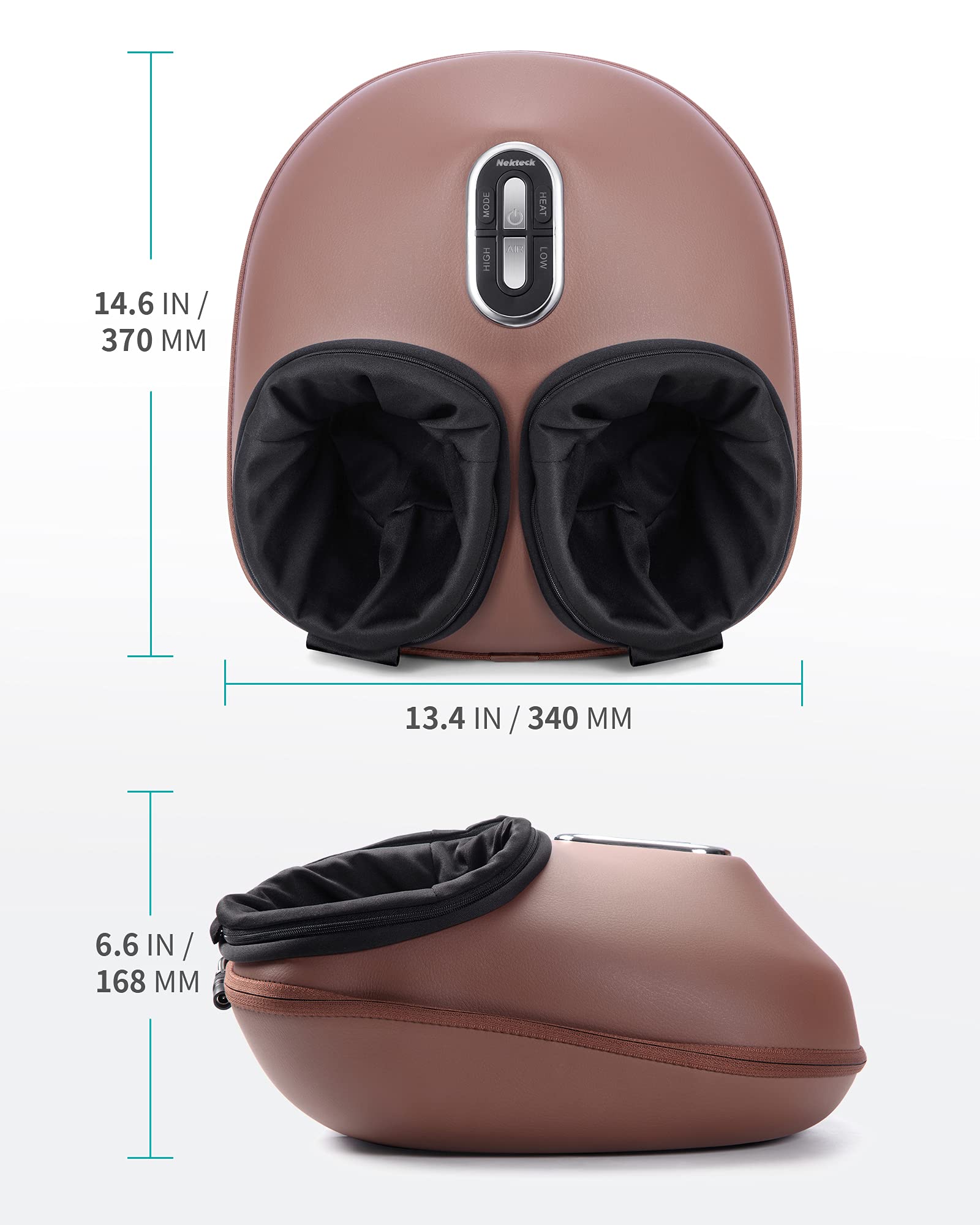 Nekteck Shiatsu Foot Massager Machine with Heat Therapy - Deep Kneading & Air Compression for Improved Blood Circulation - Relieve Foot Pain & Stress - Perfect for Home, Office, or Travel Use (Brown)