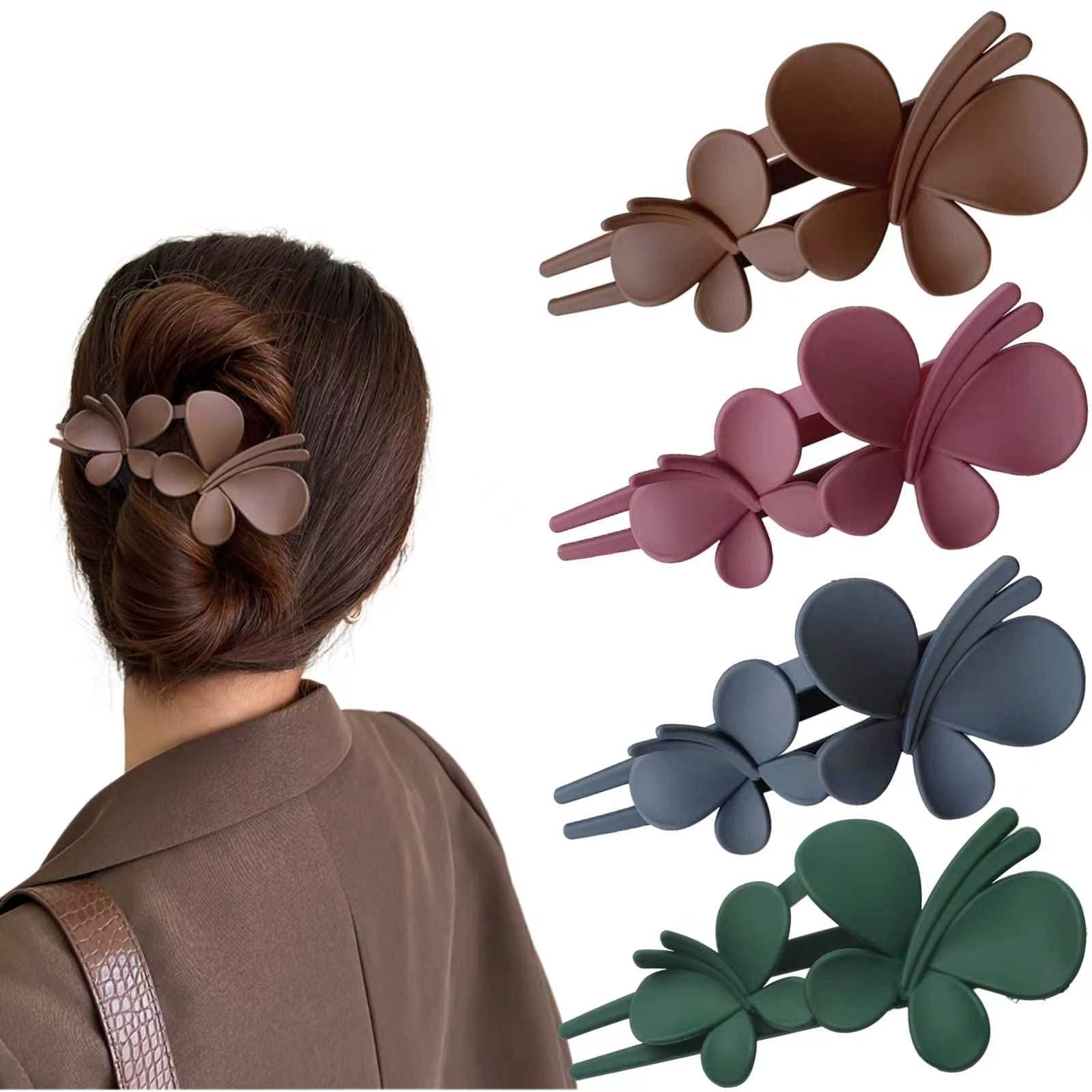 Butterfly Hair Clips for Women - Large Matte Duck Beak Hair Clips & Crocodile Hair Pins for Women & Girls (4-Pack) - Perfect for Updos, Ponytails & Everyday Hairstyles
