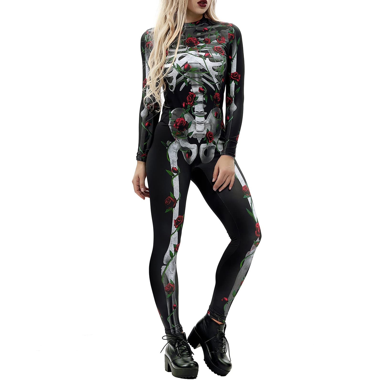 3D Printed Women's Skeleton Robot Bodysuit - Full Body Halloween Costume with Zipper Back, Elegant Long Romper for Cosplay, Halloween Parties, and Themed Events