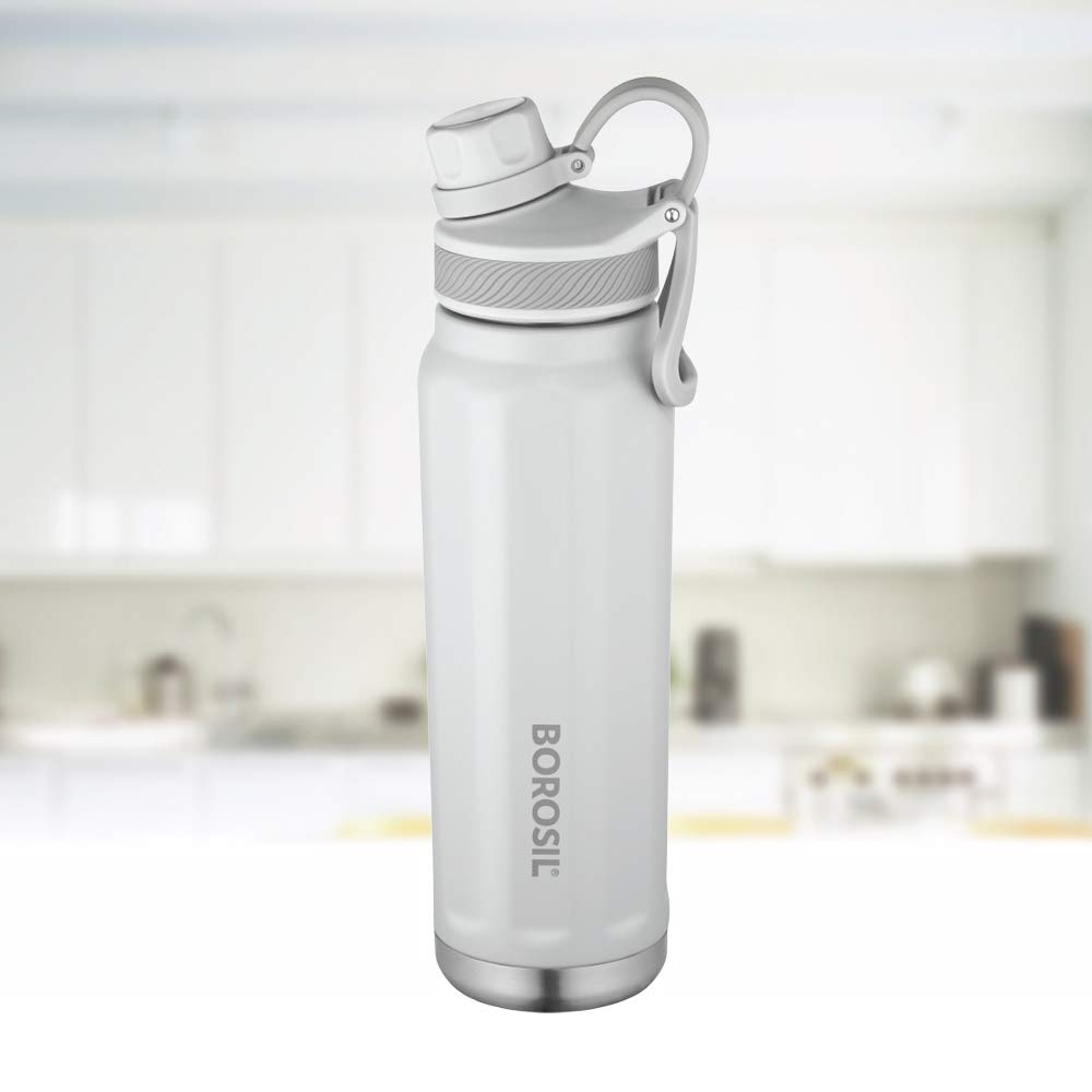 Borosil Stainless Steel Hydra SportSip - Vacuum Insulated Water Bottle 710ml Grey for Gym & Outdoor