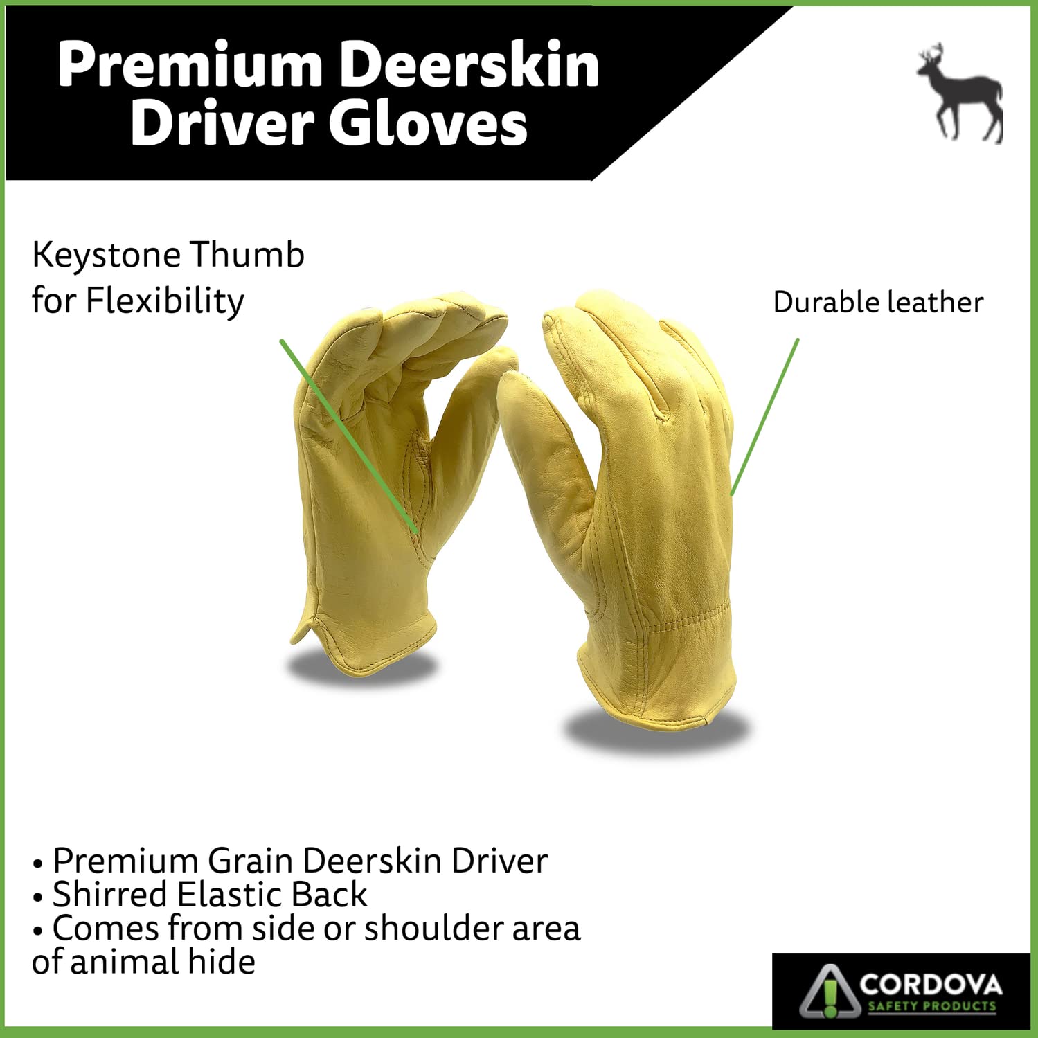 Premium Grain Deerskin Driver Gloves - Unlined, Shirred Elastic Back, Keystone Thumb - X-Large (12-Pack Bulk) - Ideal for Driving, Motorcycling & Outdoor Activities