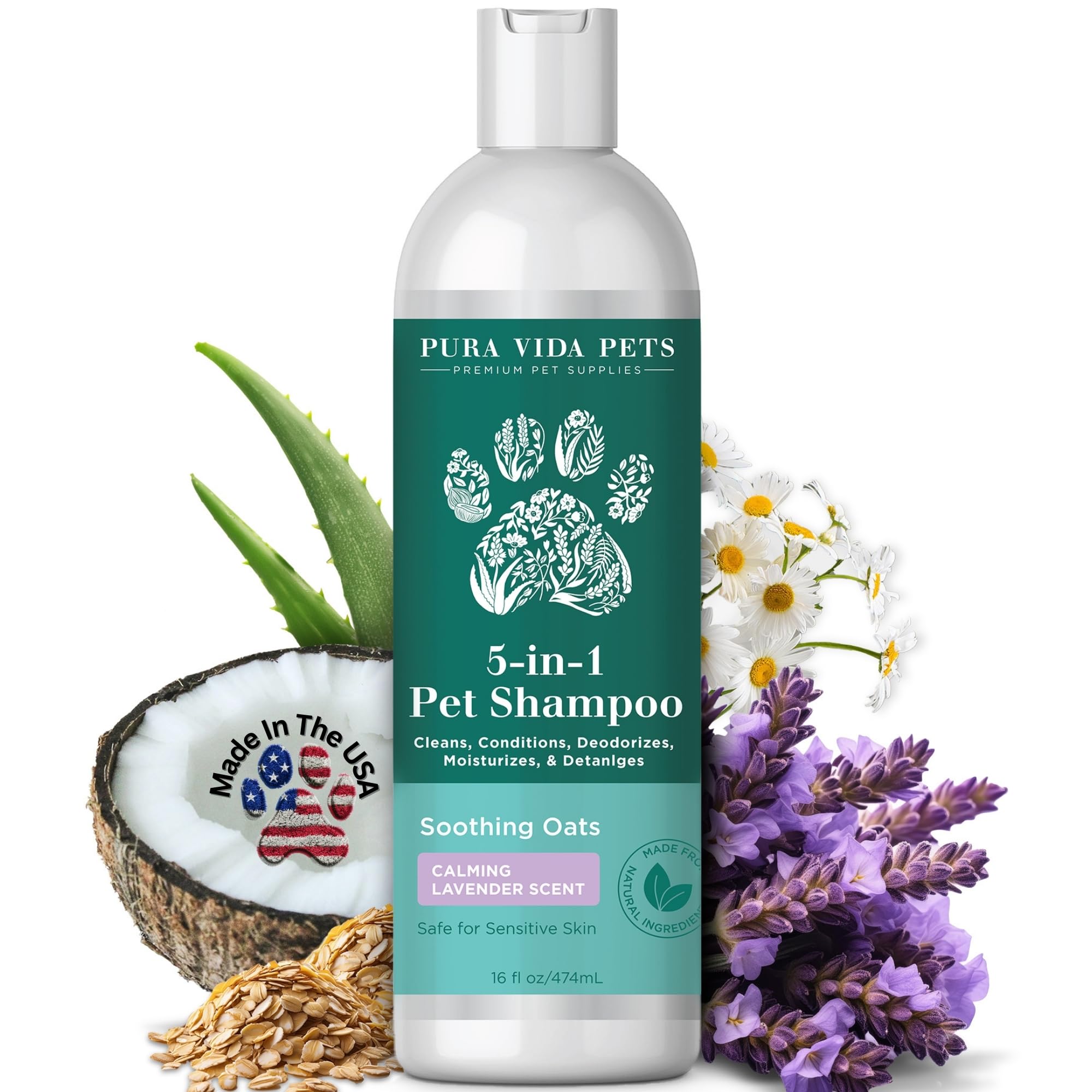 Natural Oatmeal Dog Shampoo for Itchy & Sensitive Skin - Hypoallergenic Dog Shampoo for Dry Flaky Skin Relief - Soothing Oatmeal Bath Soap for Dogs with Allergies - Gentle Puppy Shampoo for Bath Time & Skin Care