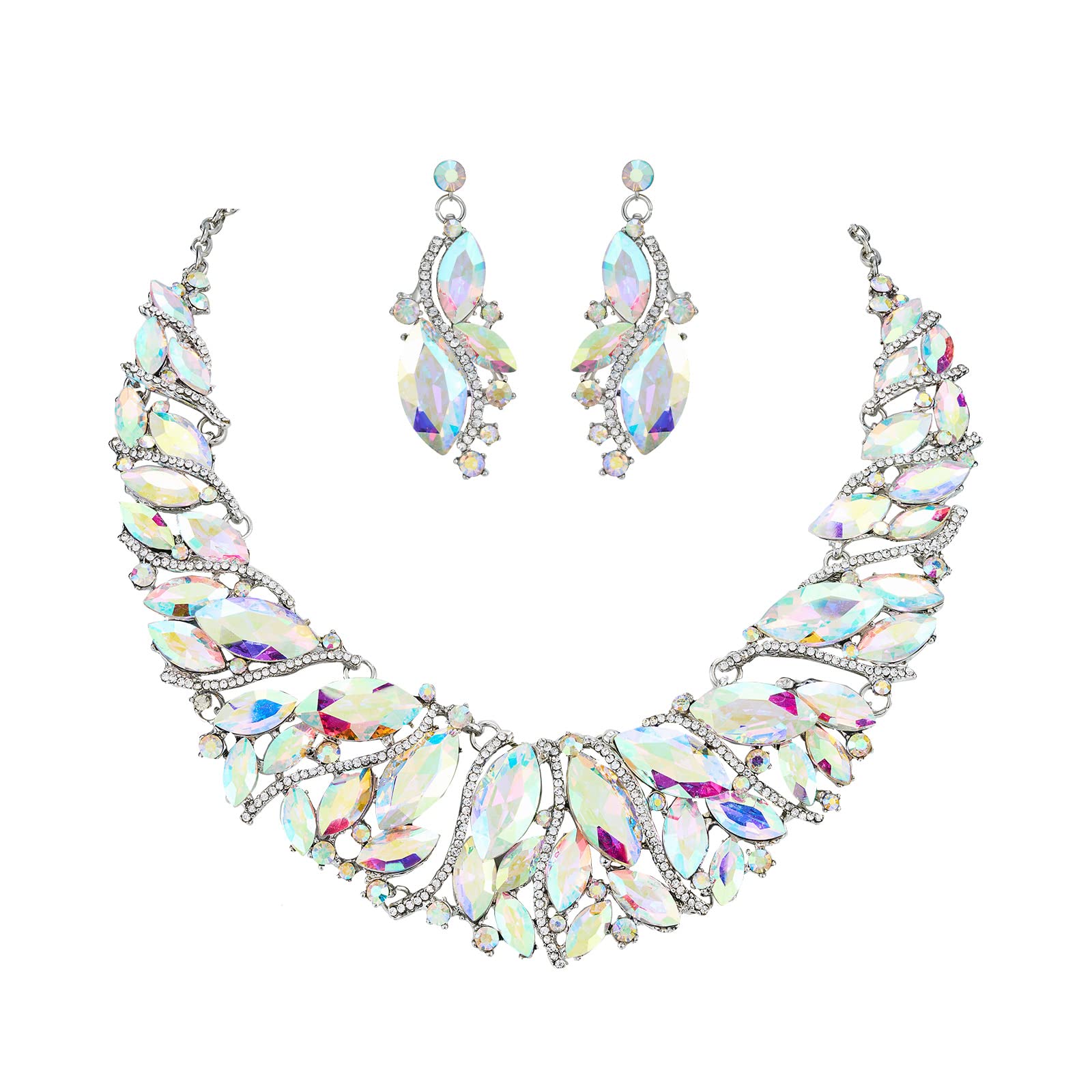 SWEETV Vintage Rhinestone Jewelry Set for Women - Crystal Statement Necklace & Teardrop Earrings - Perfect for Weddings, Prom, Bridal Party & Special Occasions