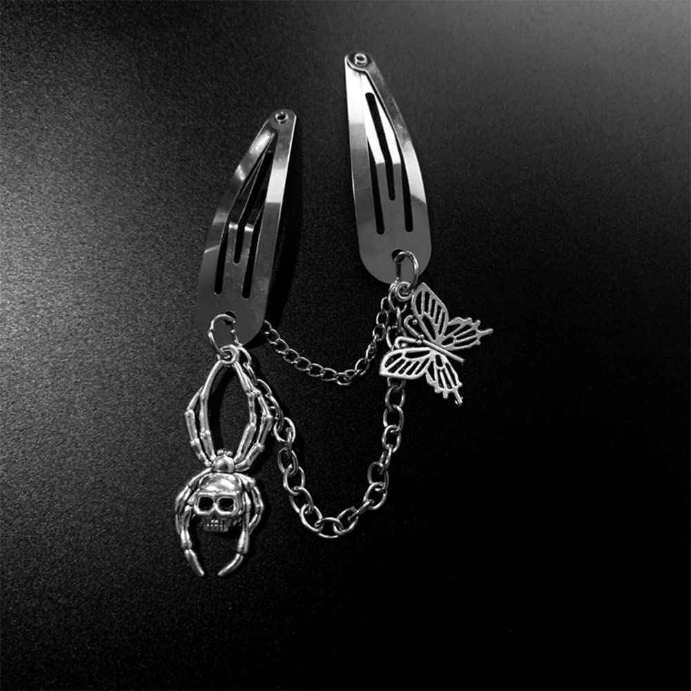 2PCS Halloween Metal Skull Hair Clips - Retro Gothic Cross & Spider Hairpins with Tassel for Punk Rock Costume Accessories - Perfect for Halloween Parties, Cosplay & Gothic Fashion