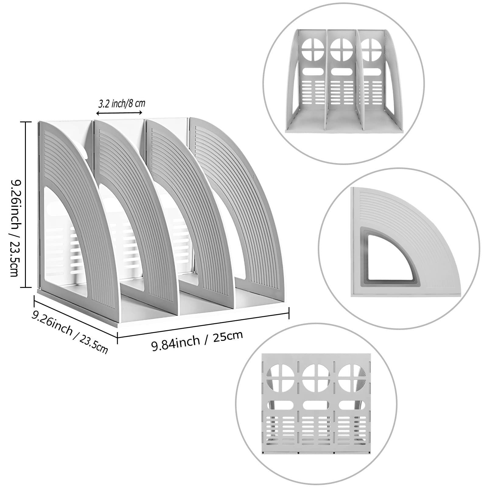 Lemical 3-Tier Open Magazine File Holder - Desk Organizer for Office & Home - Document Storage & Book Rack - Kitchen Tool Organizer (Grey) - Perfect for Workspace, Study & Kitchen Organization